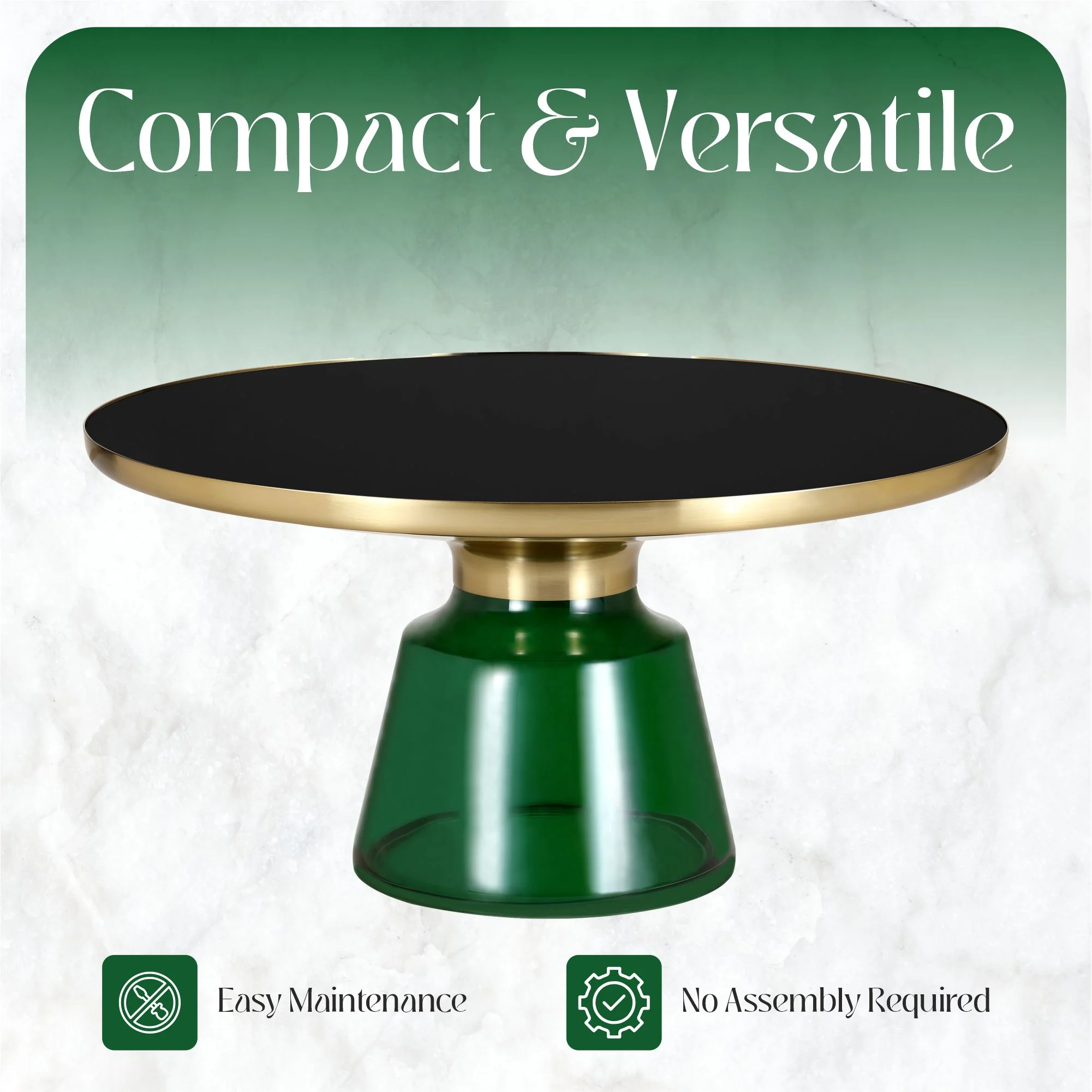 Tully Collection Glass Coffee Table Green glass, Gold Rim with Black Glass top