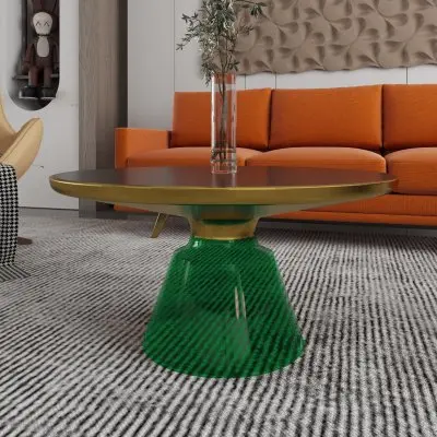 Tully Collection Glass Coffee Table Green glass, Gold Rim with Black Glass top