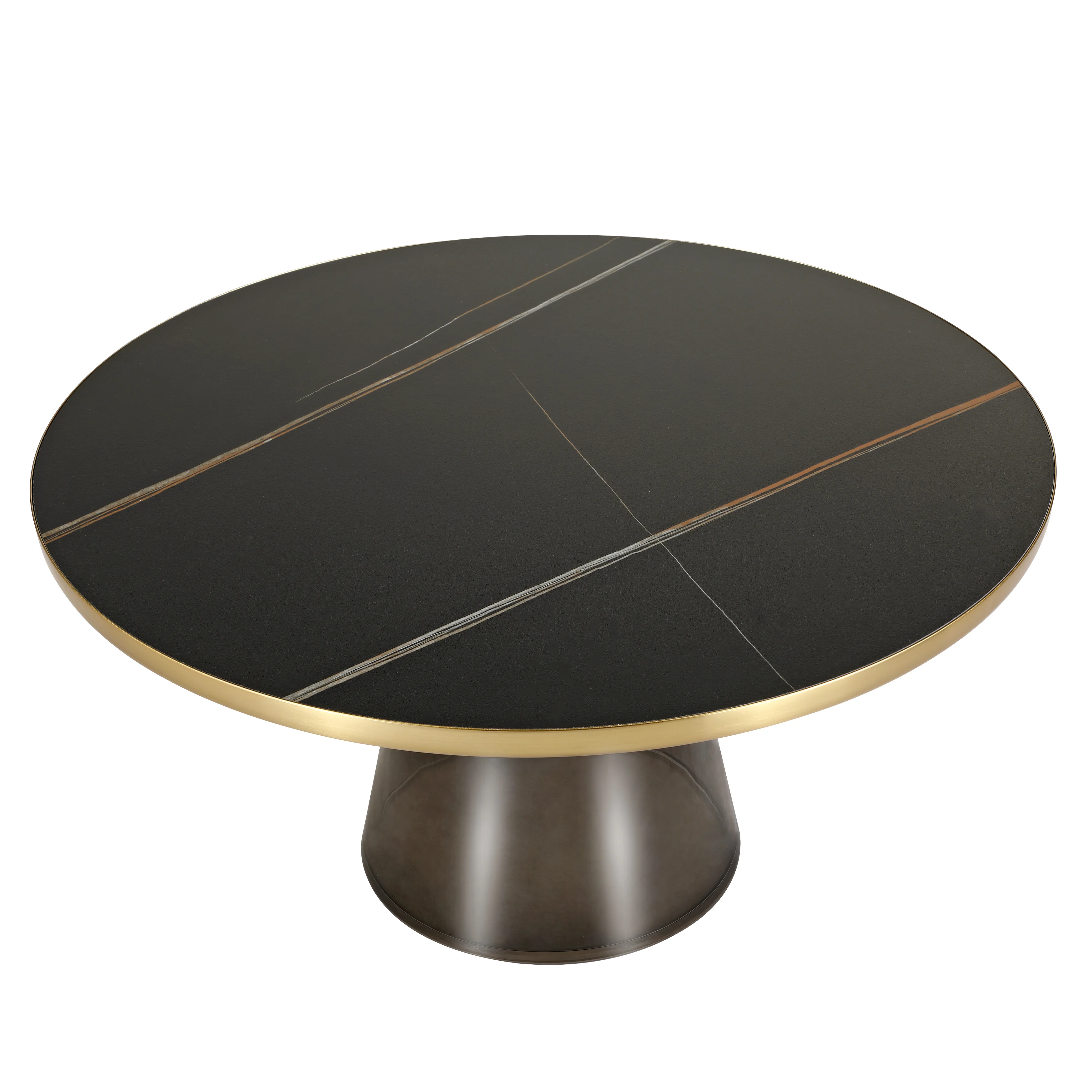 Tully Collection Glass Coffee Table Grey glass, Gold Rim with Black Sintered Stone Top