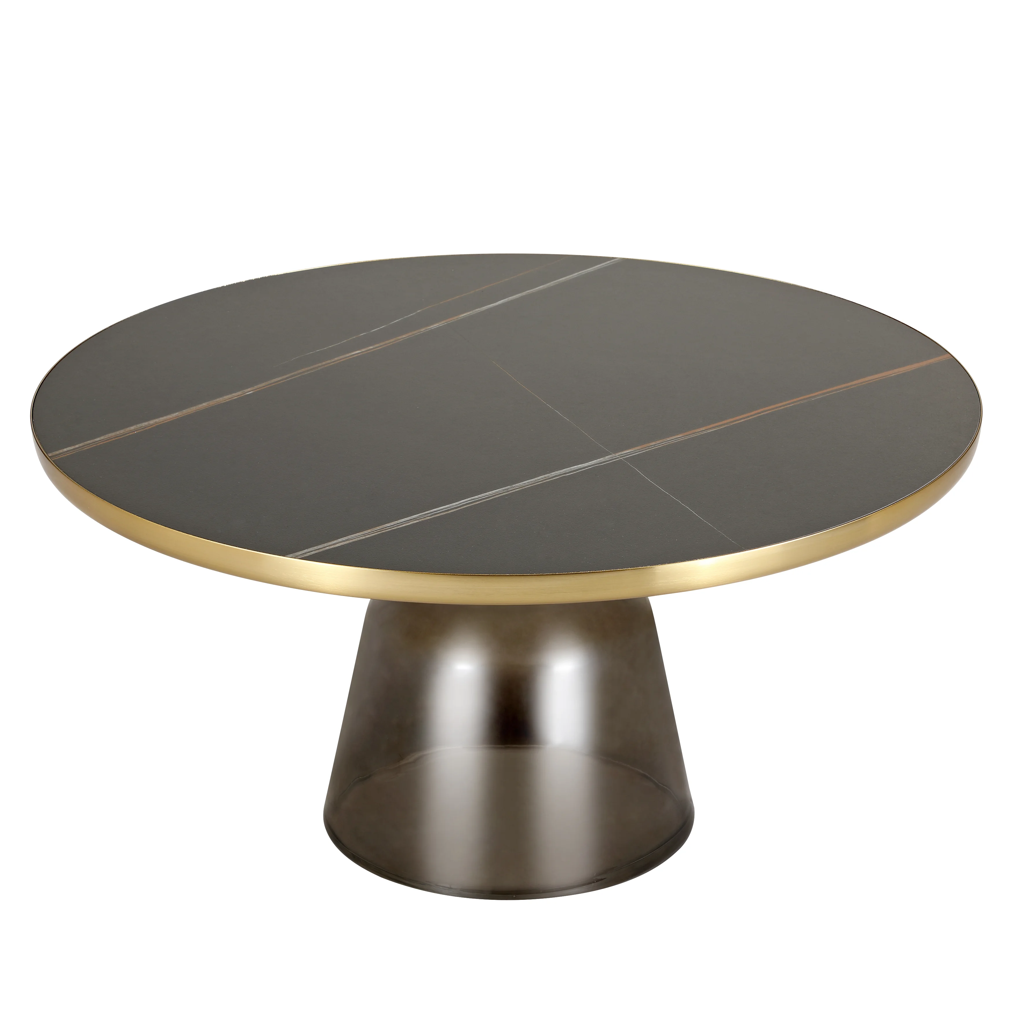 Tully Collection Glass Coffee Table Grey glass, Gold Rim with Black Sintered Stone Top