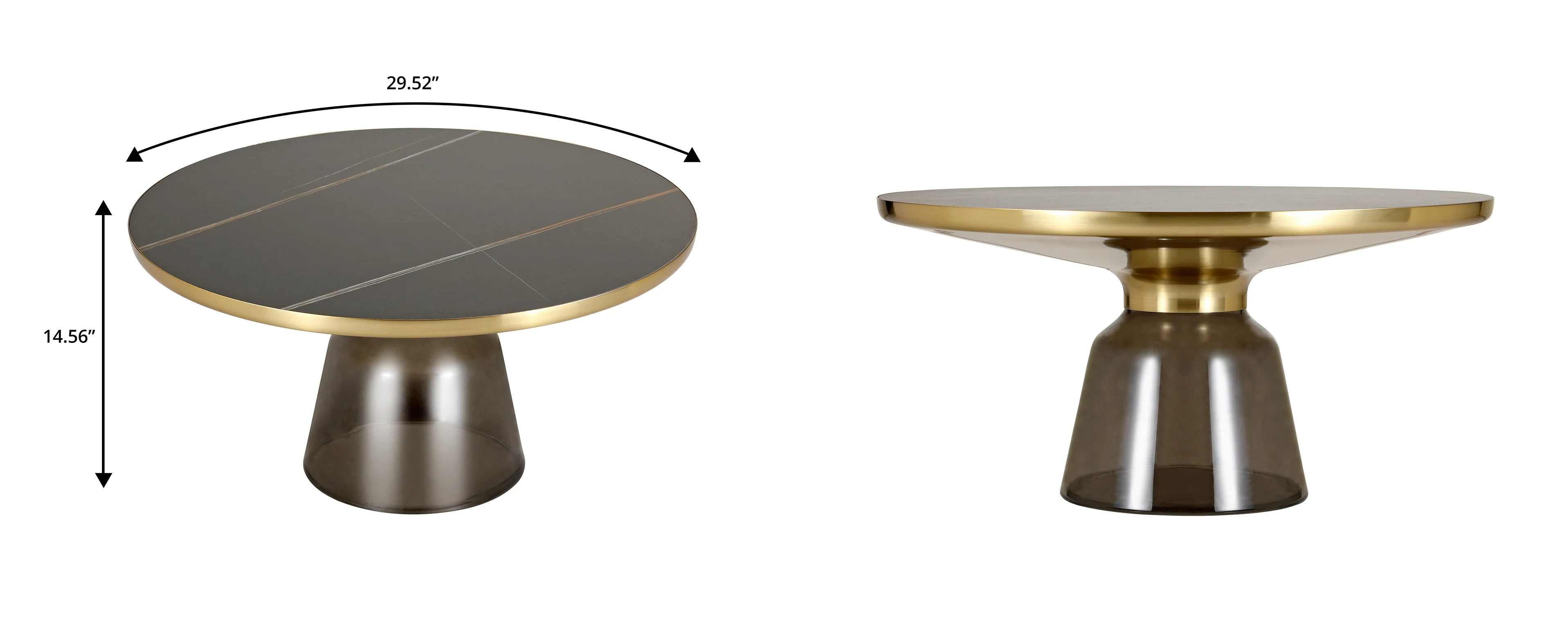 Tully Collection Glass Coffee Table Grey glass, Gold Rim with Black Sintered Stone Top