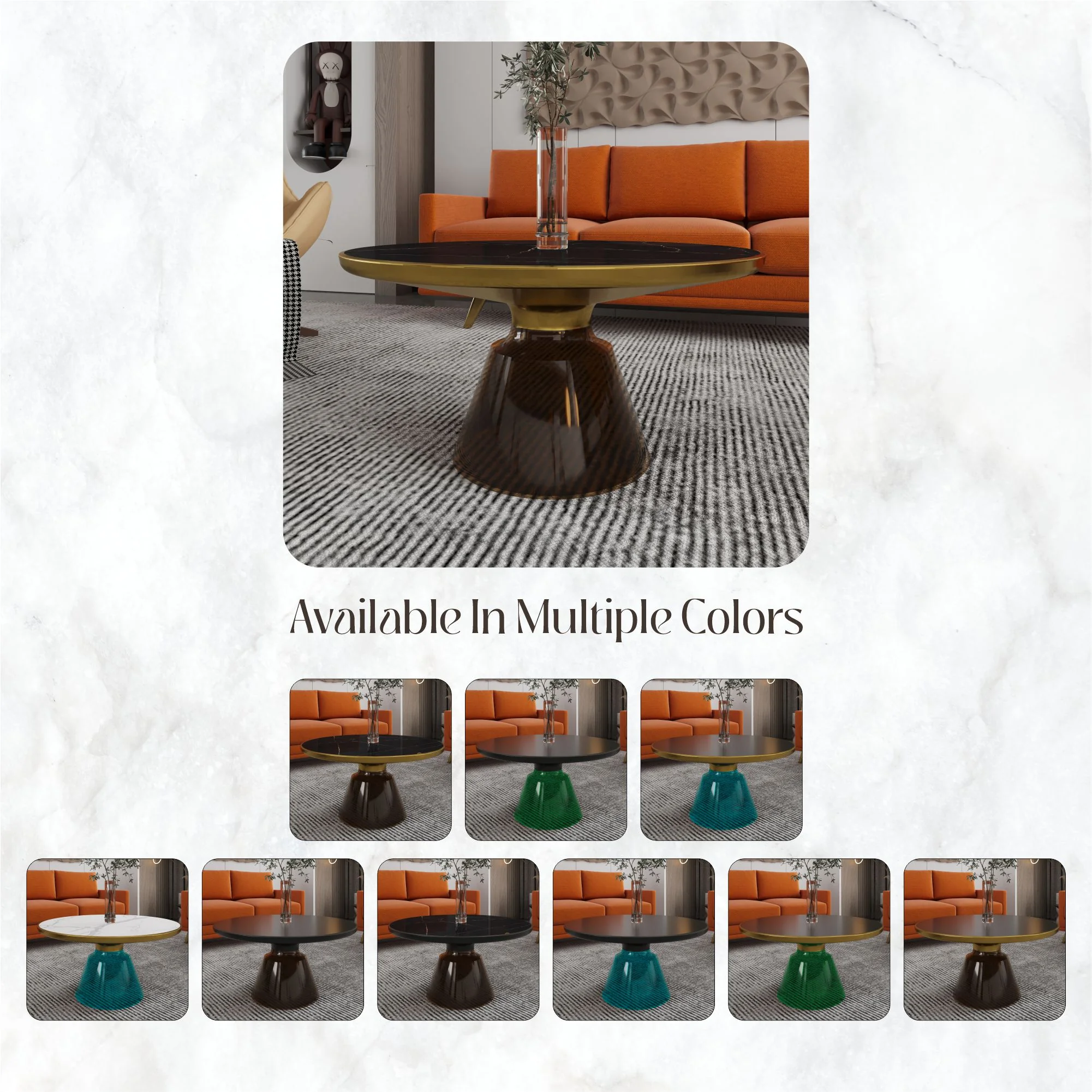 Tully Collection Glass Coffee Table Grey glass, Gold Rim with Black Sintered Stone Top