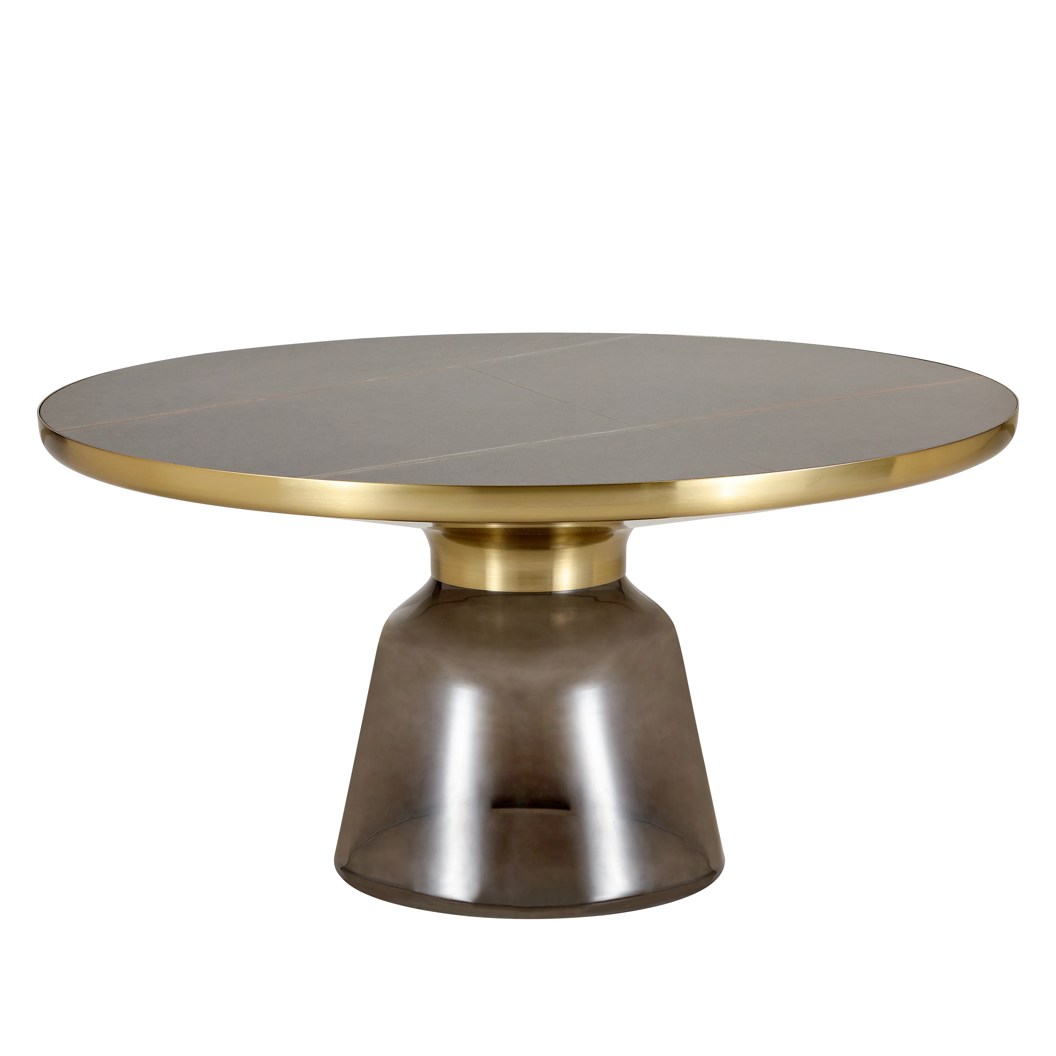 Tully Collection Glass Coffee Table Grey glass, Gold Rim with Black Sintered Stone Top