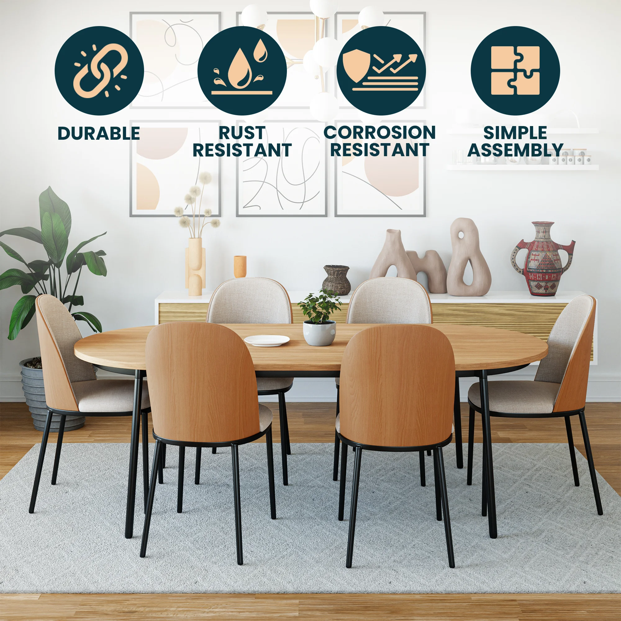 Tule Mid-Century Modern Dining Side Chair with Velvet Seat and Powder-Coated Steel Frame for Kitchen and Dining Room