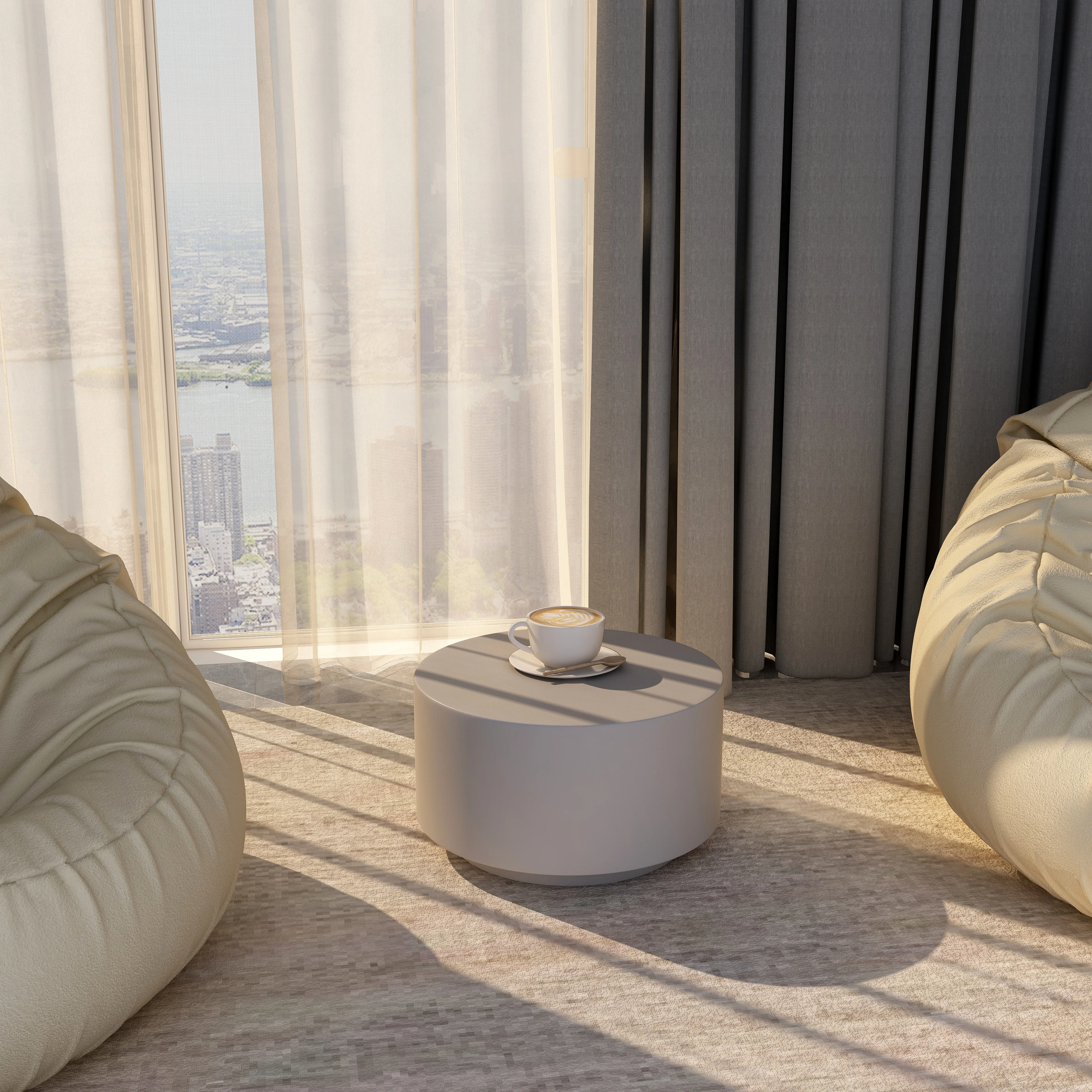 Terra Collection Fiberglass Outdoor Coffee Table In Grey