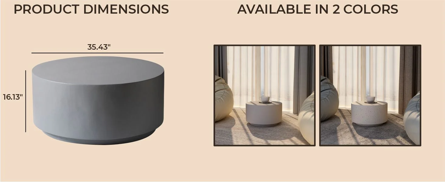 Terra Collection Fiberglass Outdoor Coffee Table In Grey