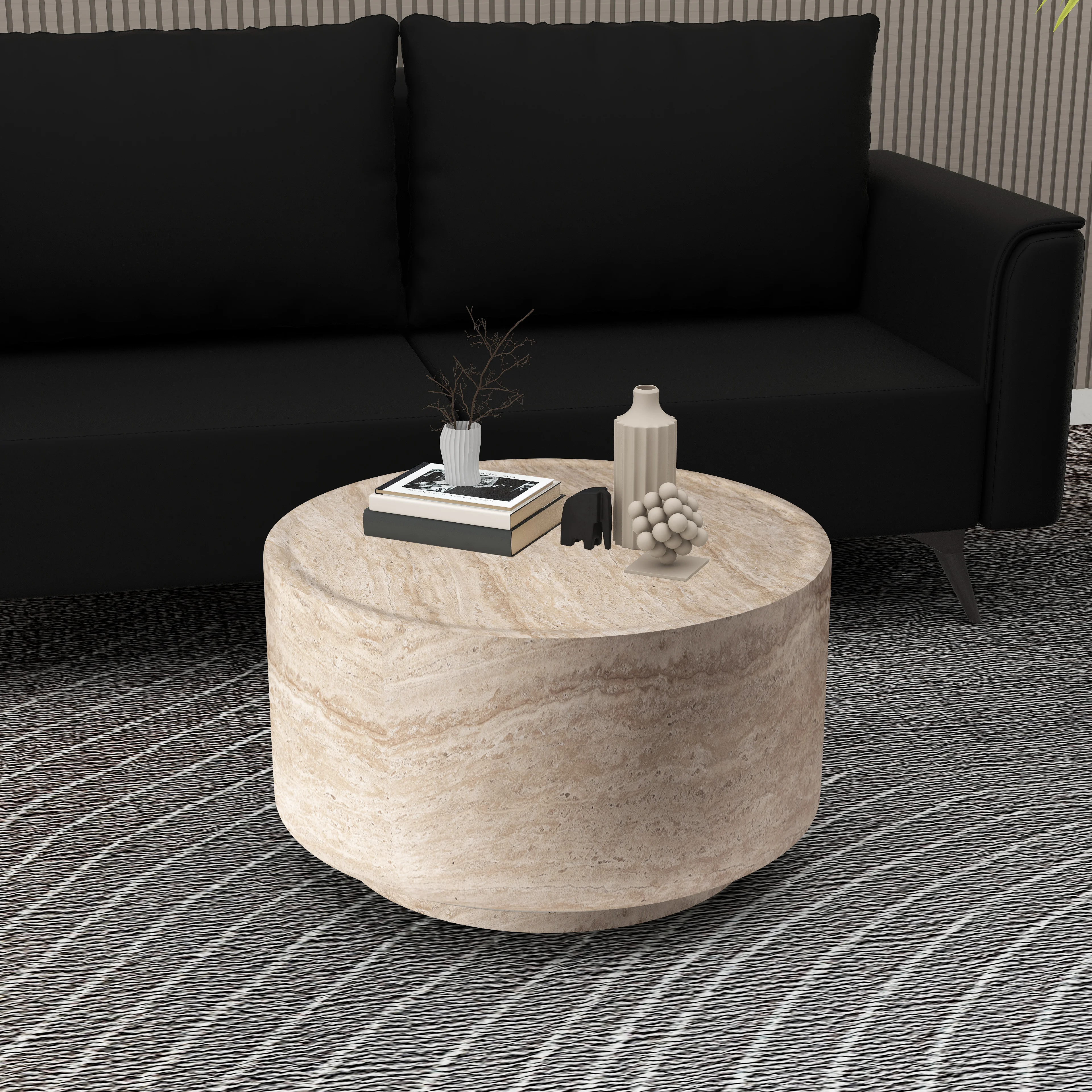 Terra Collection Fiberglass Outdoor Coffee Table In Travertine