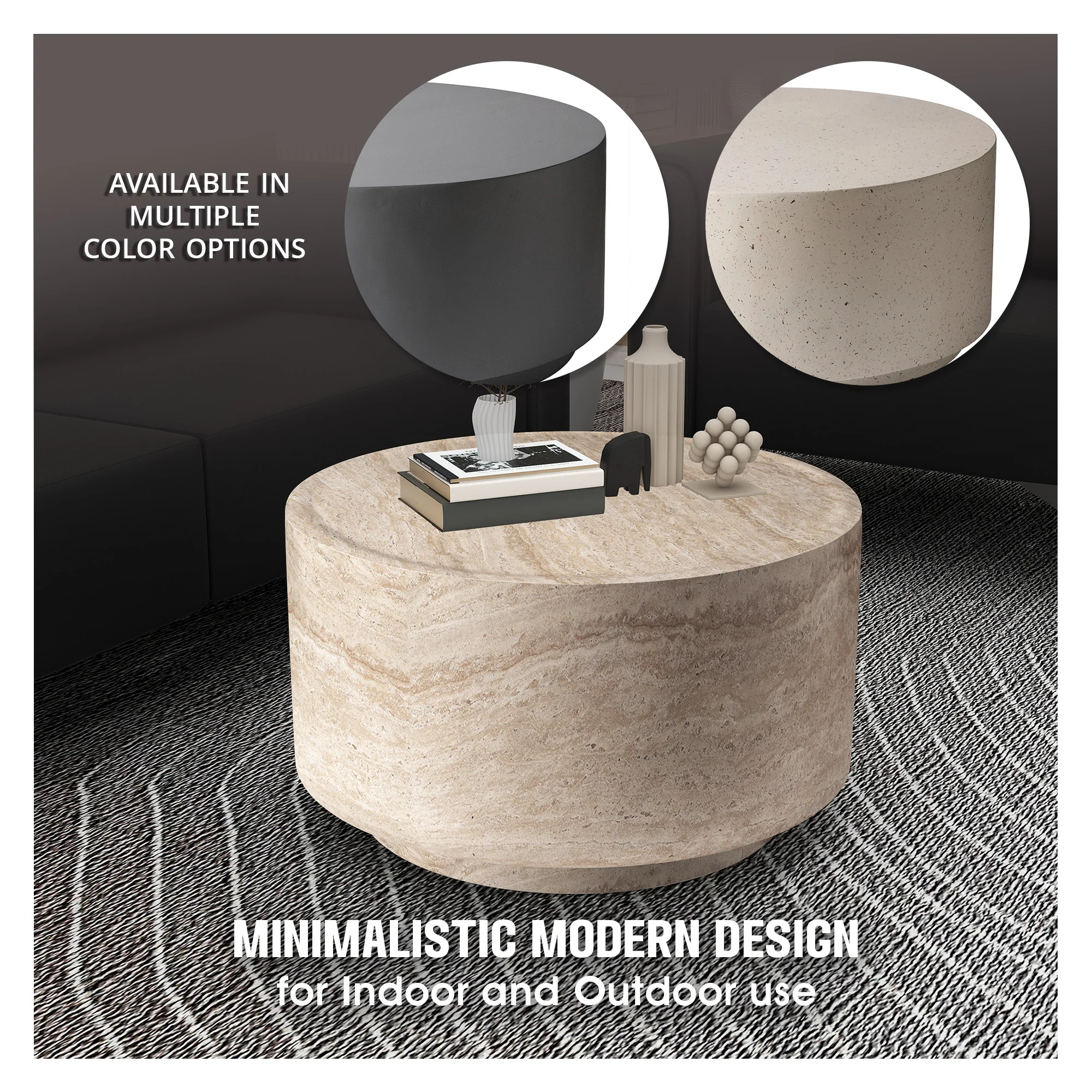 Terra Collection Fiberglass Outdoor Coffee Table In Travertine