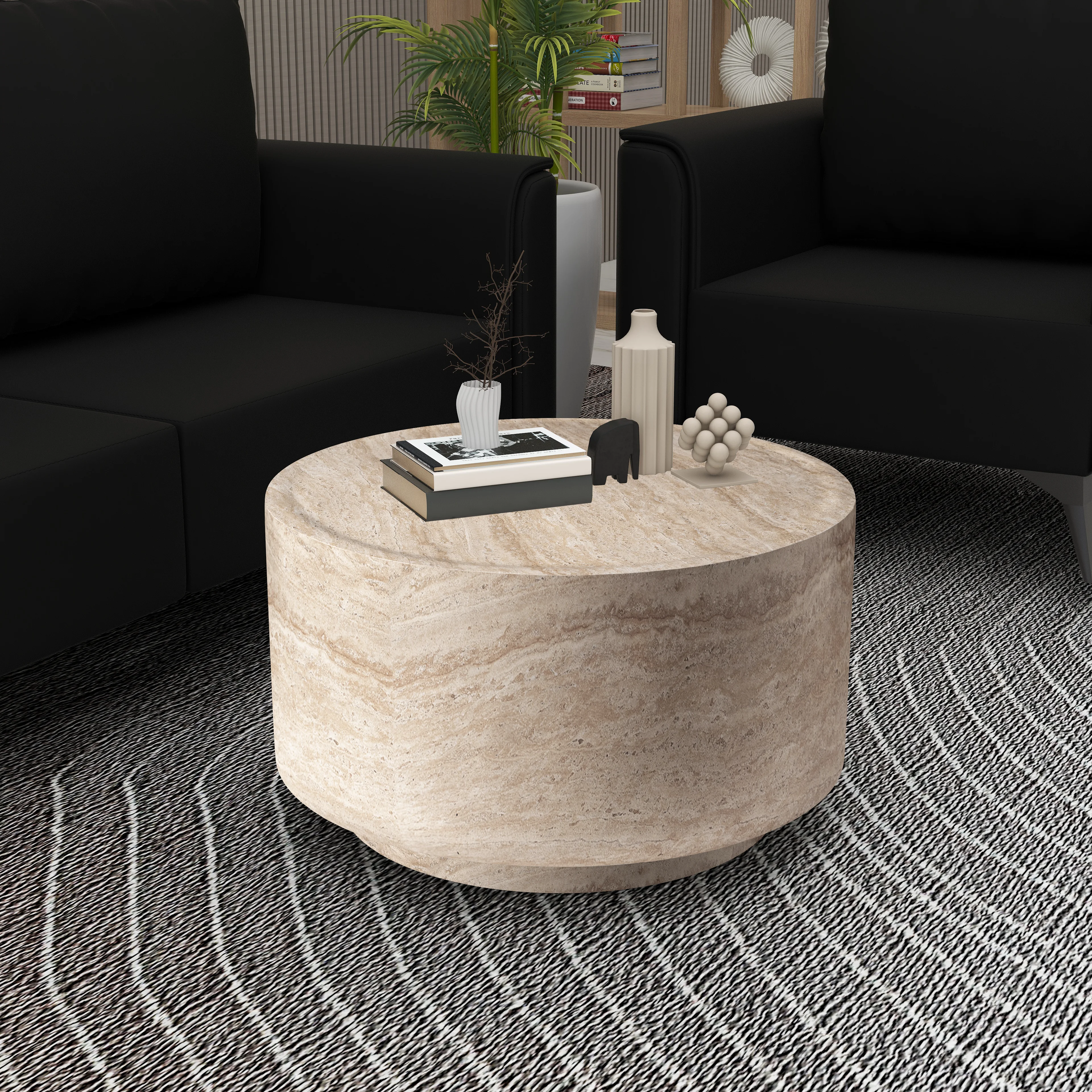 Terra Collection Fiberglass Outdoor Coffee Table In Travertine