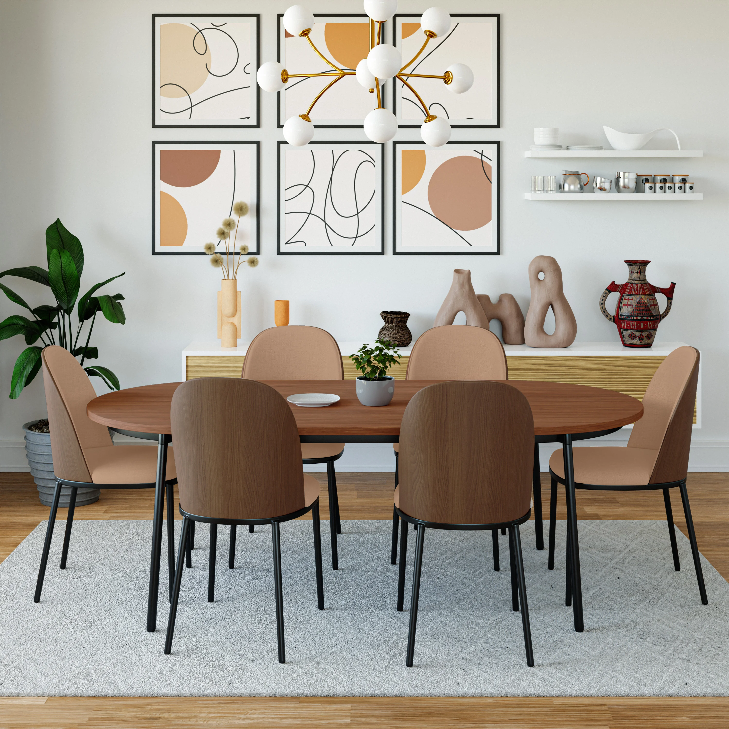 Tule Collection Dining Chair, Walnut Frame With Brown Leather