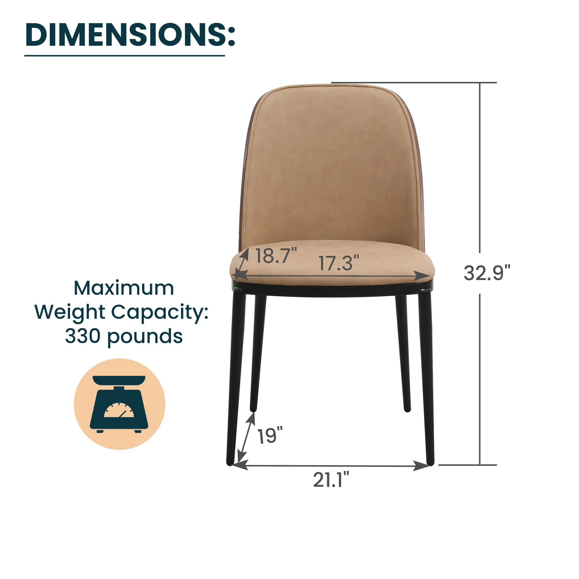 Tule Collection Dining Chair, Walnut Frame With Brown Leather