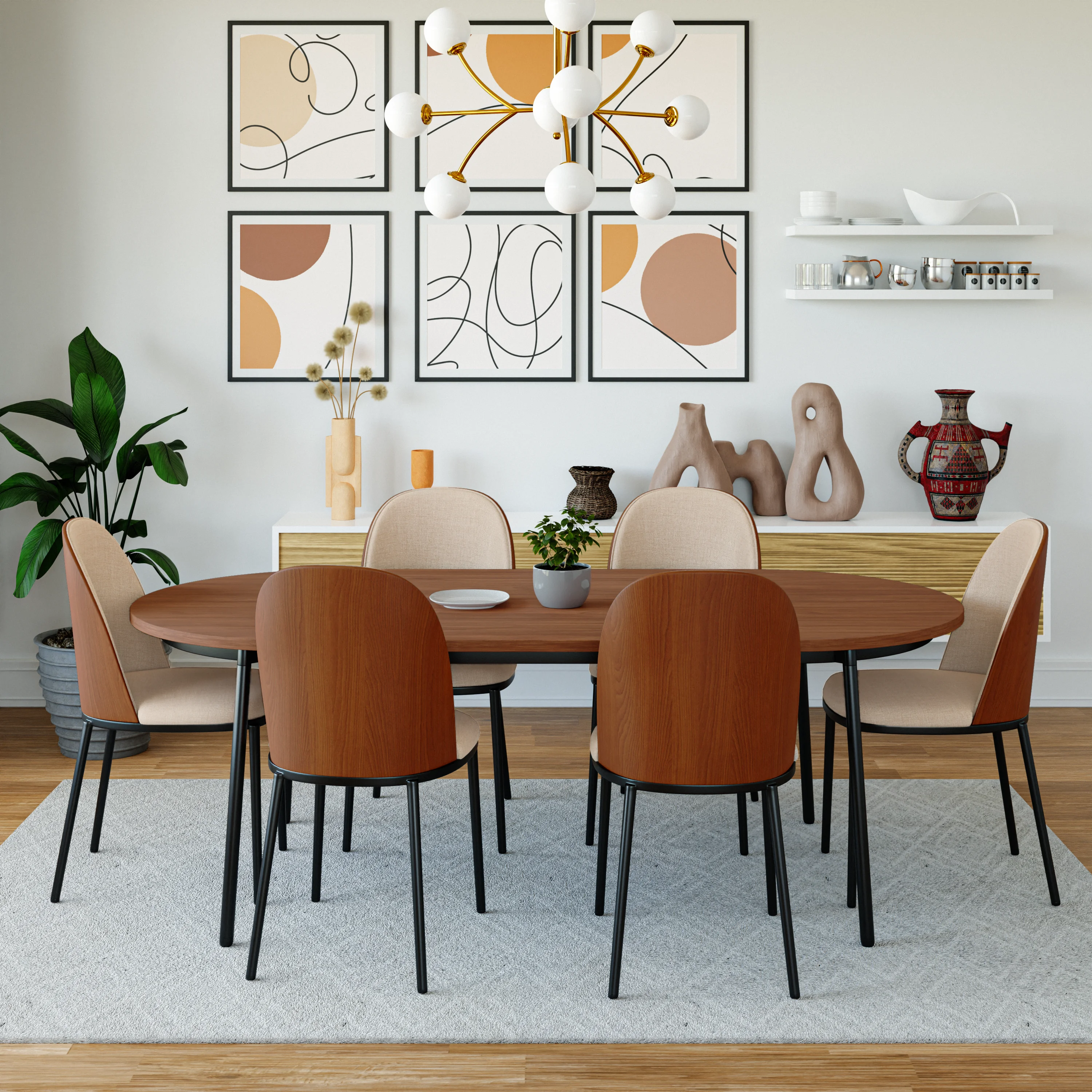 Tule Mid-Century Modern Dining Side Chair with Leather Seat and Powder-Coated Steel Frame for Kitchen and Dining Room