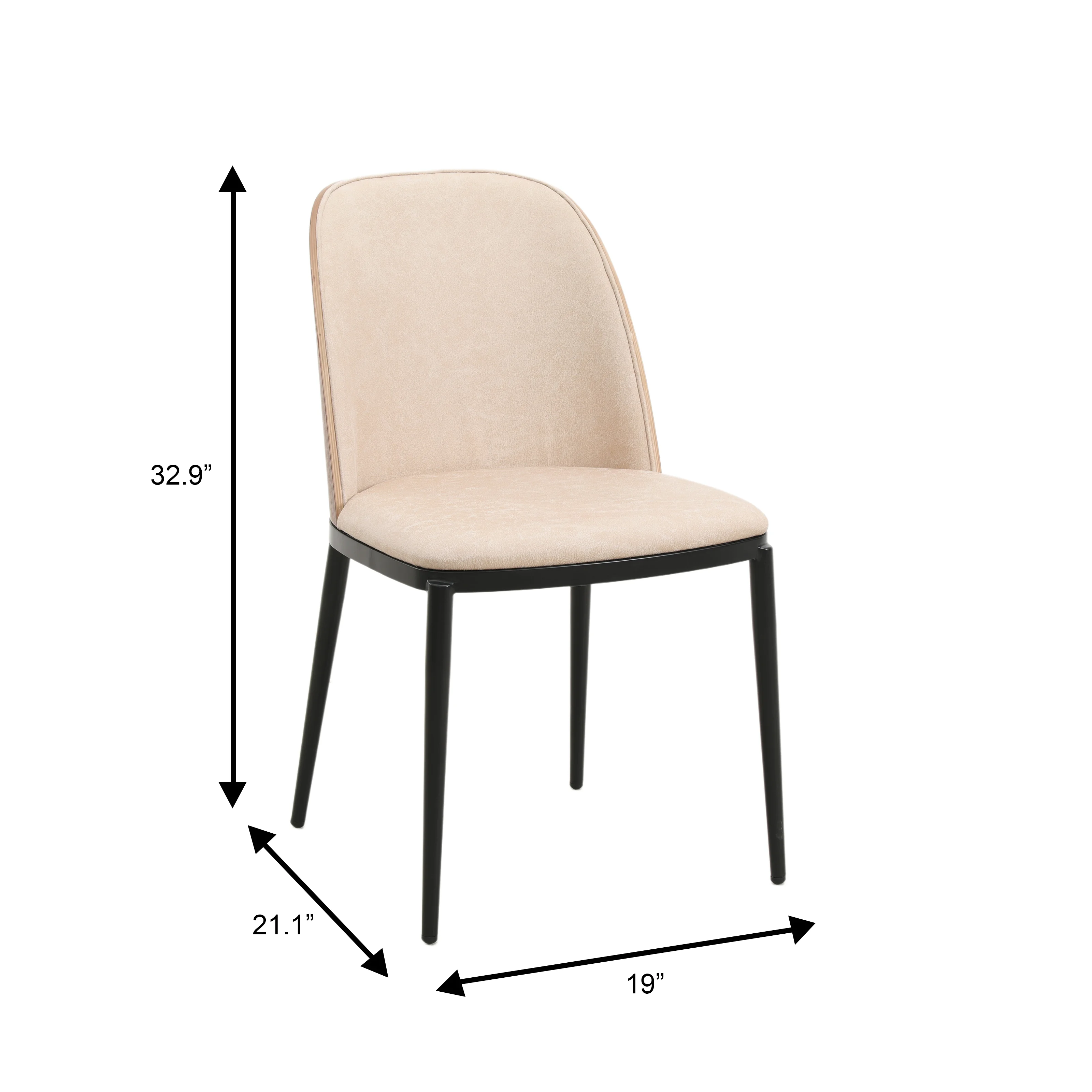 Voren 7-Piece Dining Set with 55" Rectangular Dining Table in Black Glass Top and 6 Leather Dining Side Chair in Walnut/Light Brown