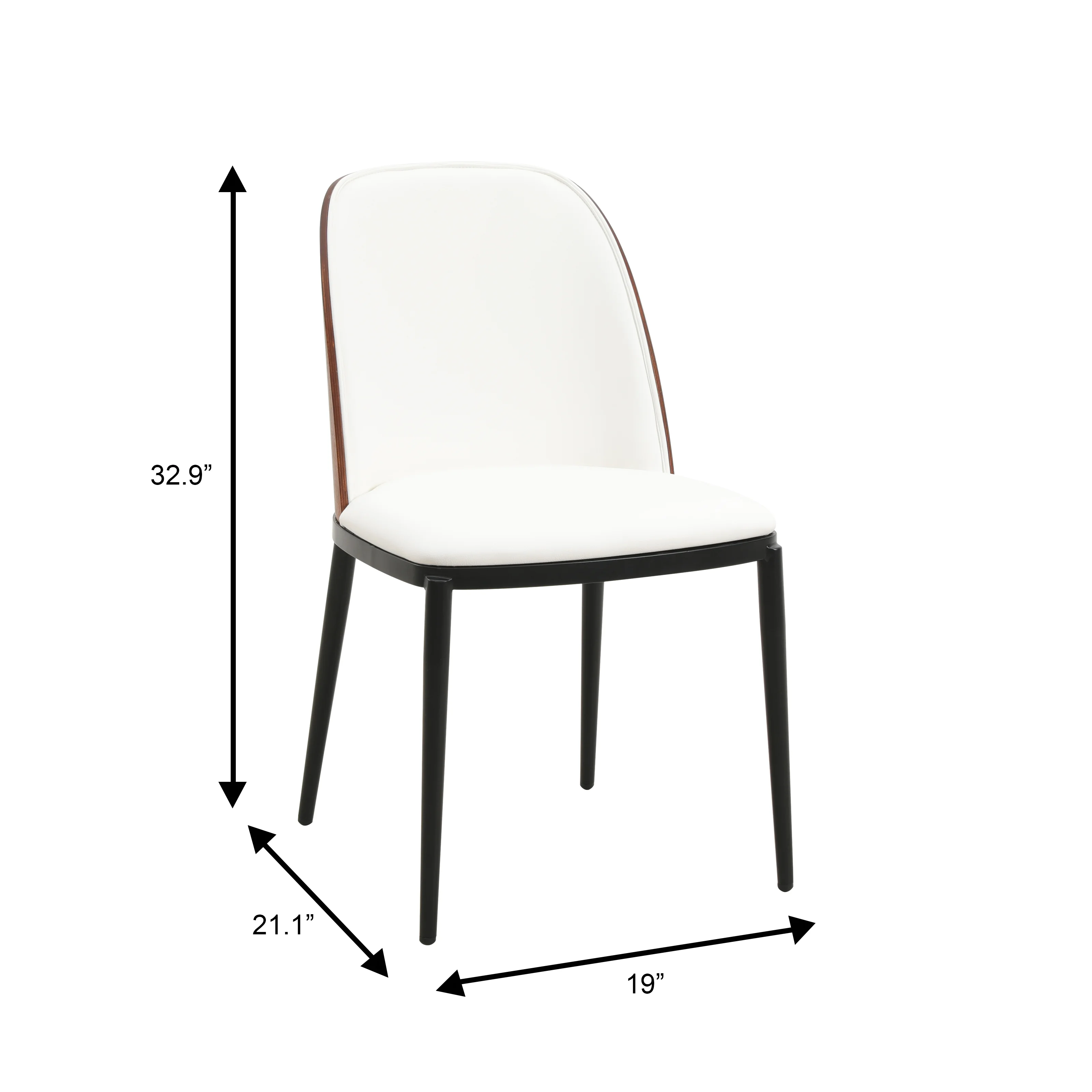 Voren 7-Piece Dining Set with 55" Rectangular Dining Table in Black Glass Top and 6 Leather Dining Side Chair in Walnut/White