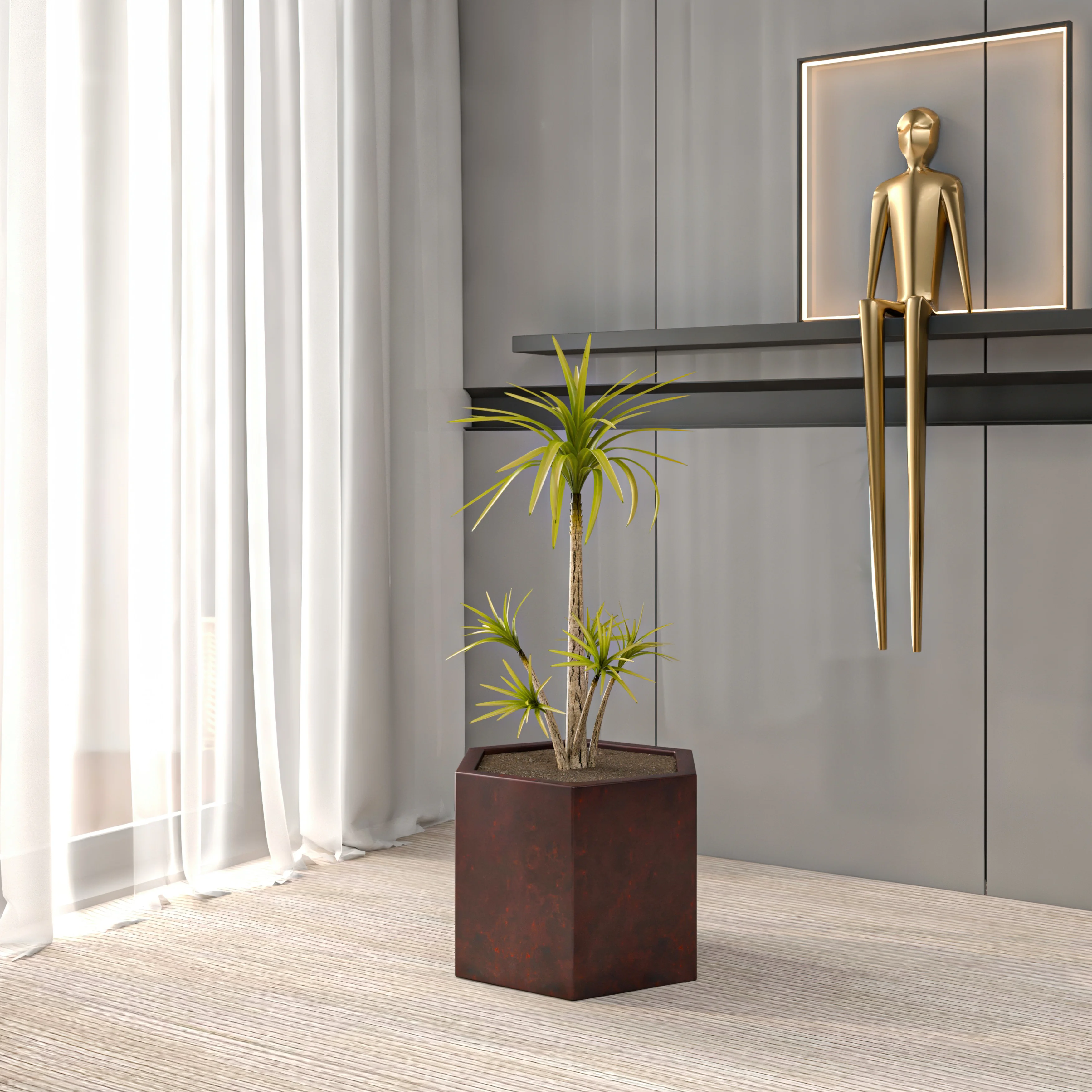 Thicket Series Poly Stone Planter in Brown 11 High