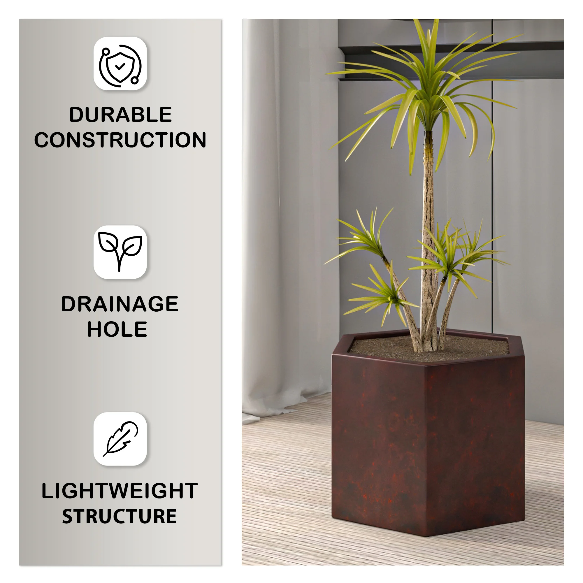 Thicket Series Poly Stone Planter in Brown 11 High