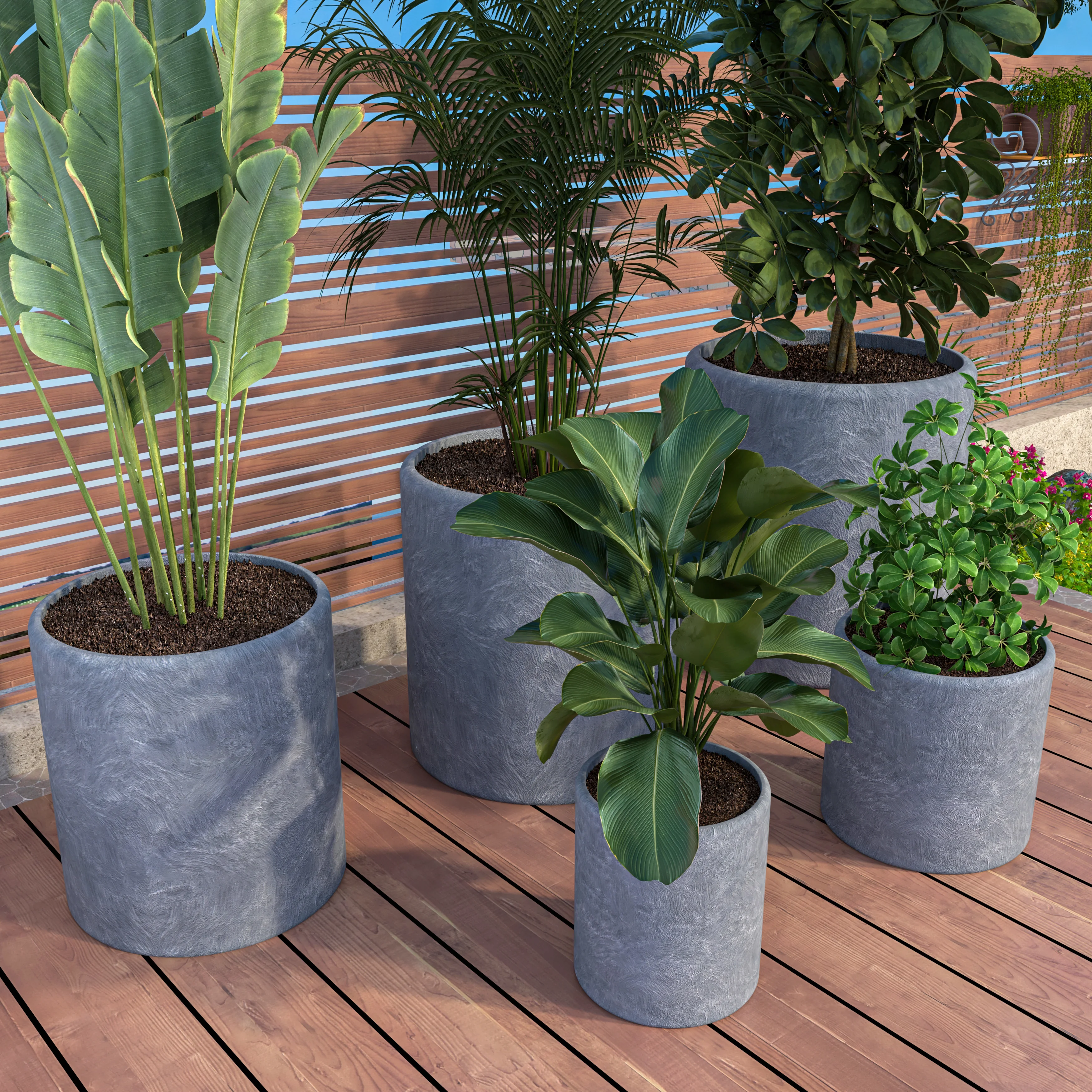 Tundra Series Poly Stone Planter Set in Aged Concrete