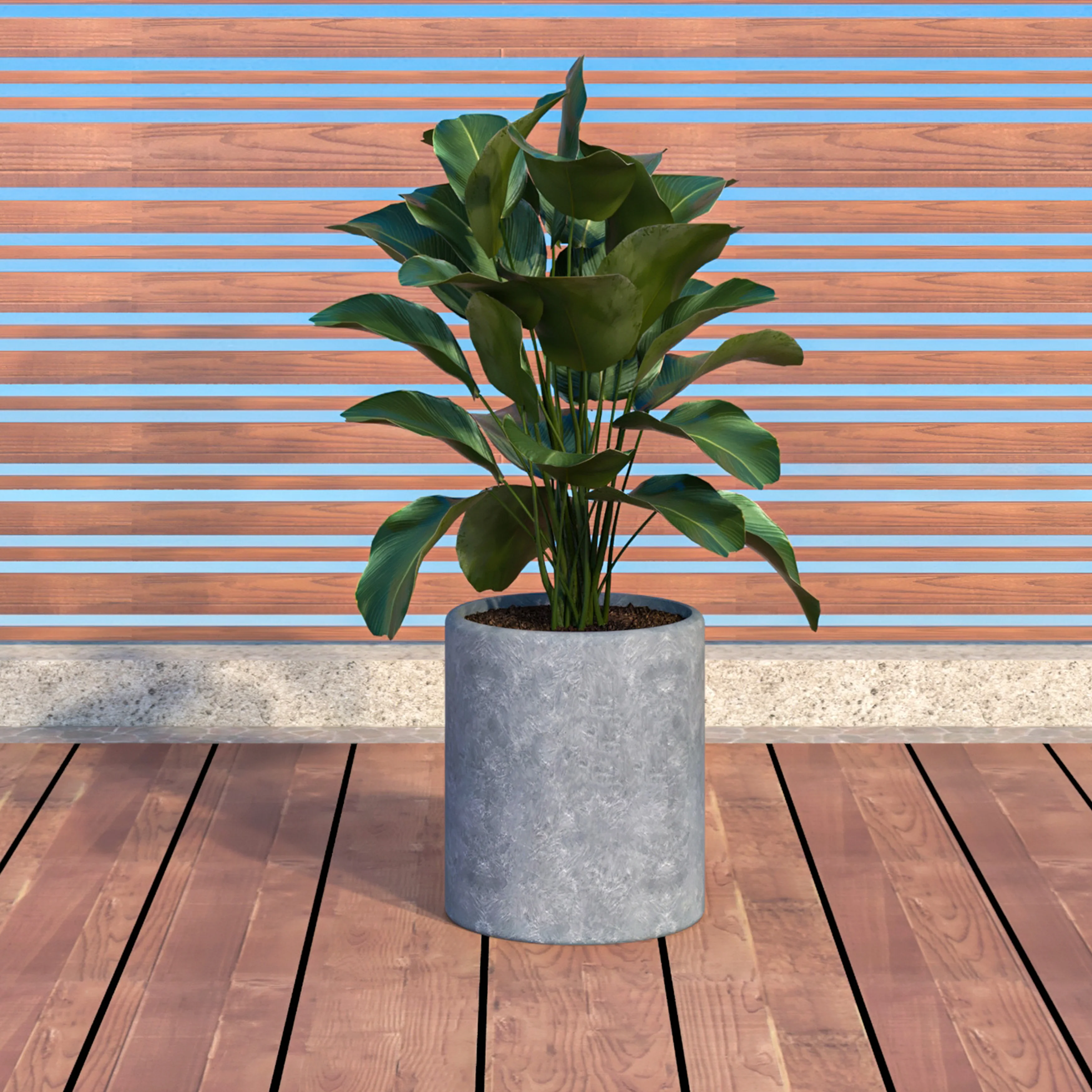 Tundra Series Poly Stone cylindrical Shape Planter in Aged Concrete 12" Dia, 14.2" High