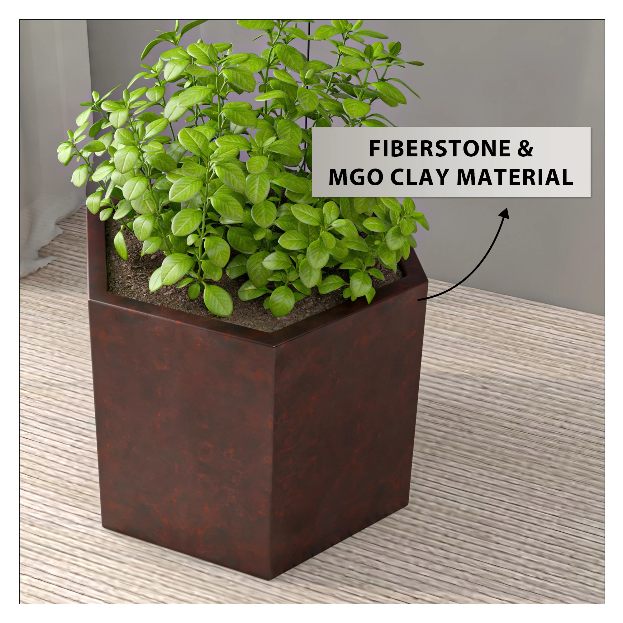 Thicket Series Poly Stone Planter in Brown 14 High