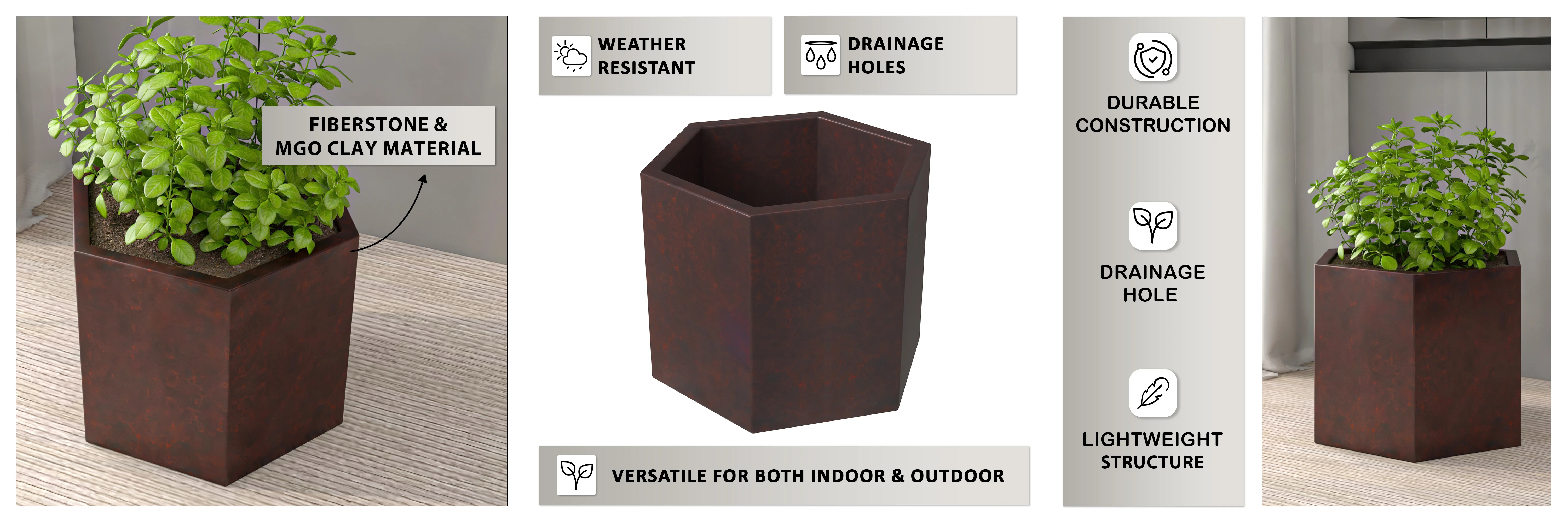 Thicket Series Poly Stone Planter in Brown 14 High