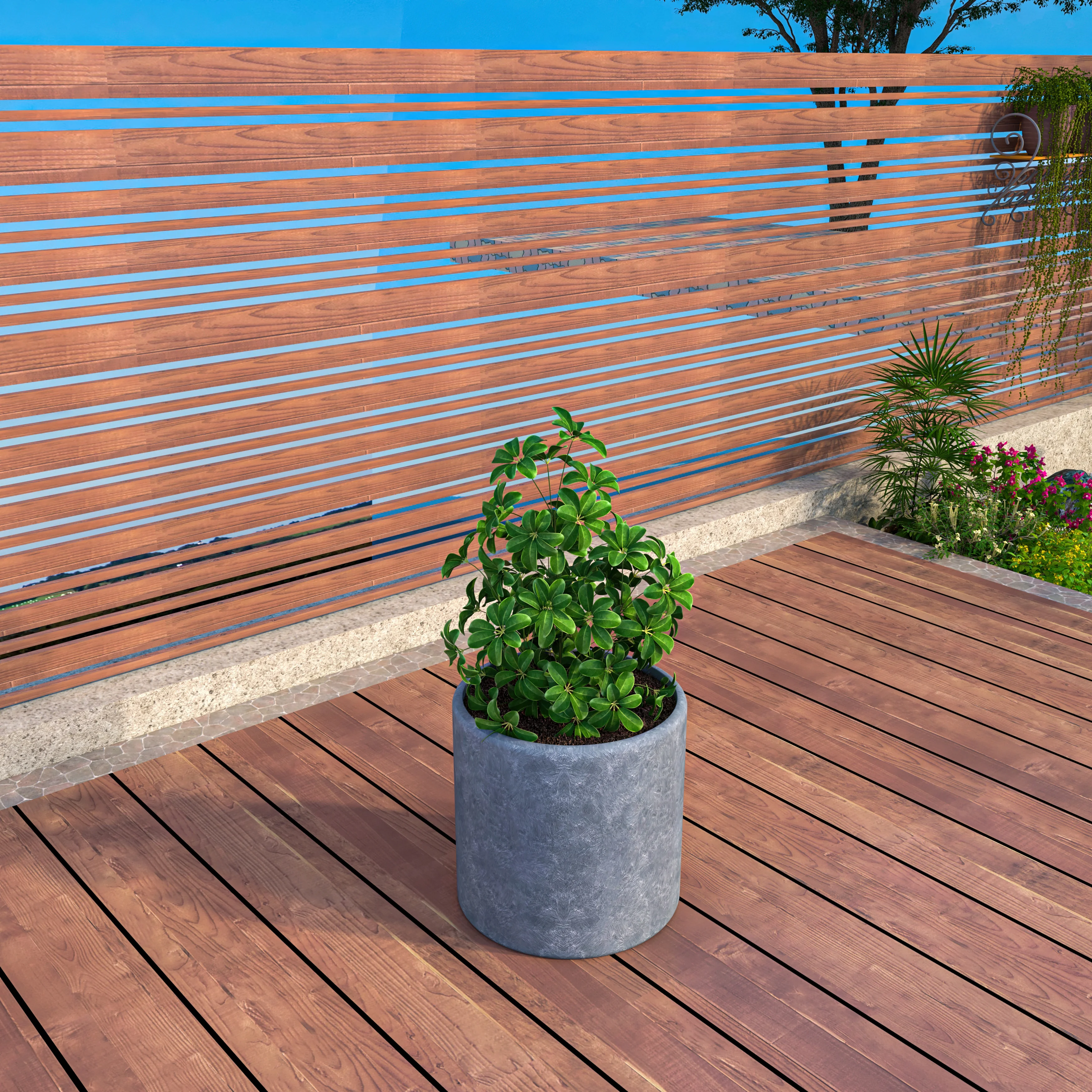 Tundra Series Poly Stone cylindrical Shape Planter in Aged Concrete 16" Dia, 18" High