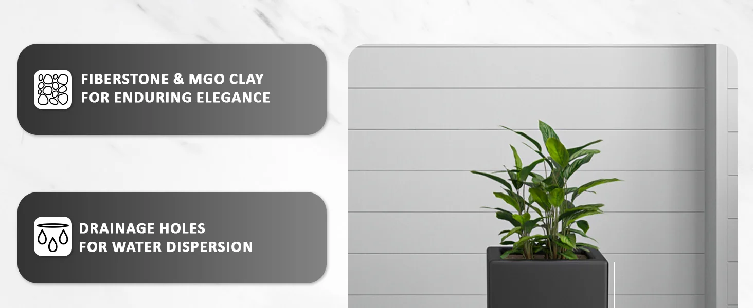 Terra Series Poly Stone Planter in Black 7.9" x 7.9" 19.7" High