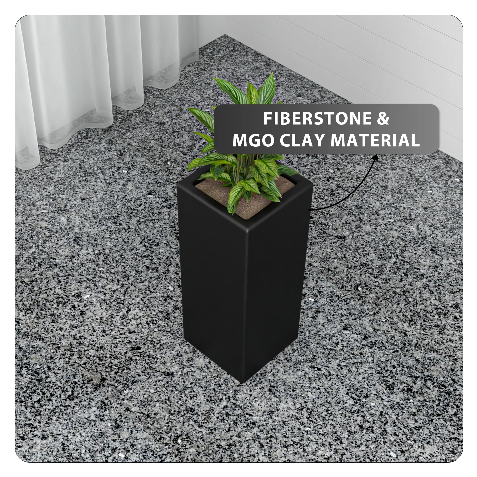 Terra Series Poly Stone Planter in Black 7.9" x 7.9" 19.7" High