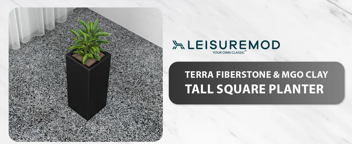 Terra Series Poly Stone Planter in Black 7.9" x 7.9" 19.7" High