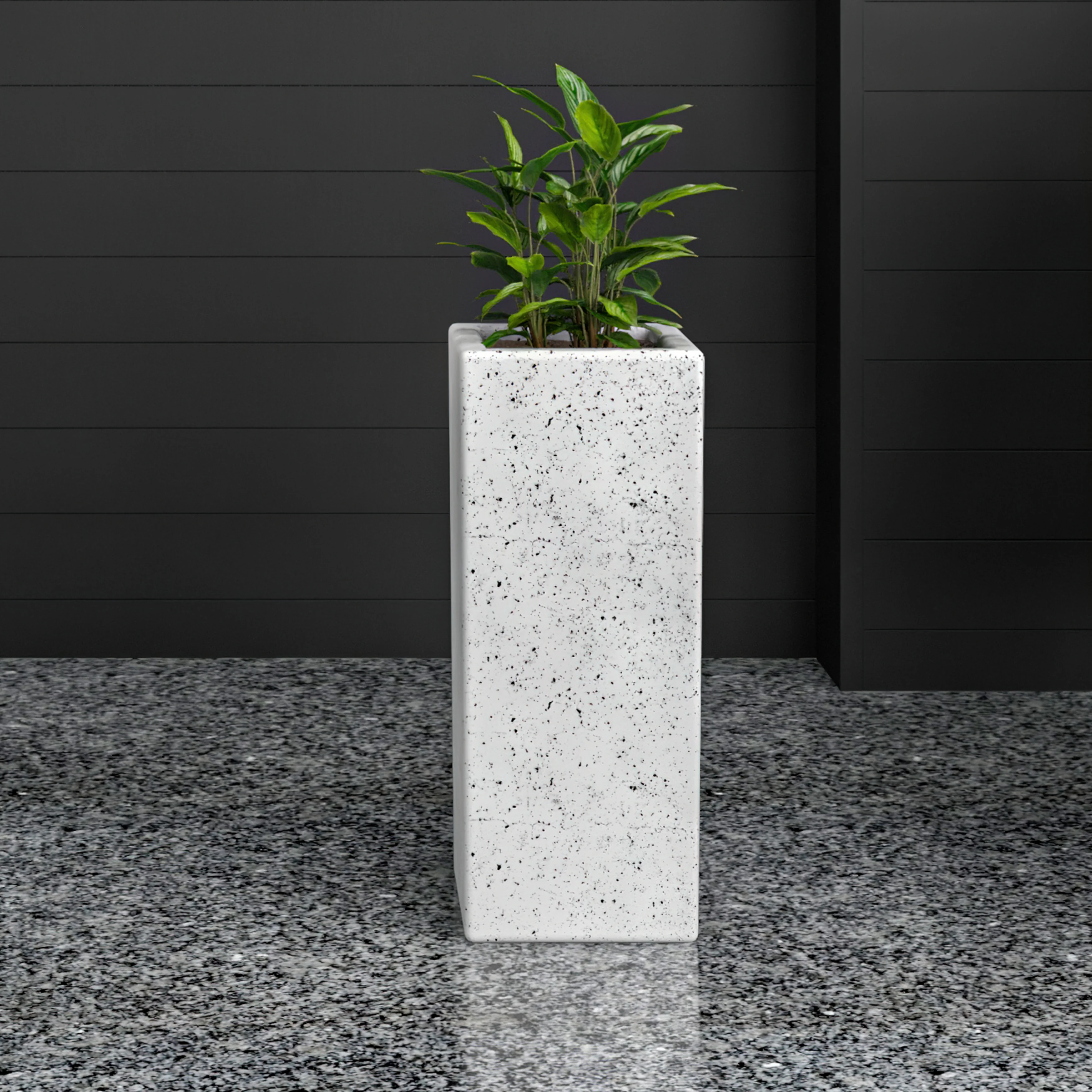 Terra Series Poly Stone Planter in Dotted White 7.9" x 7.9" 19.7" High