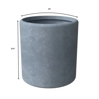 Tundra Series Poly Stone cylindrical Shape Planter in Aged Concrete 20" Dia, 22" High