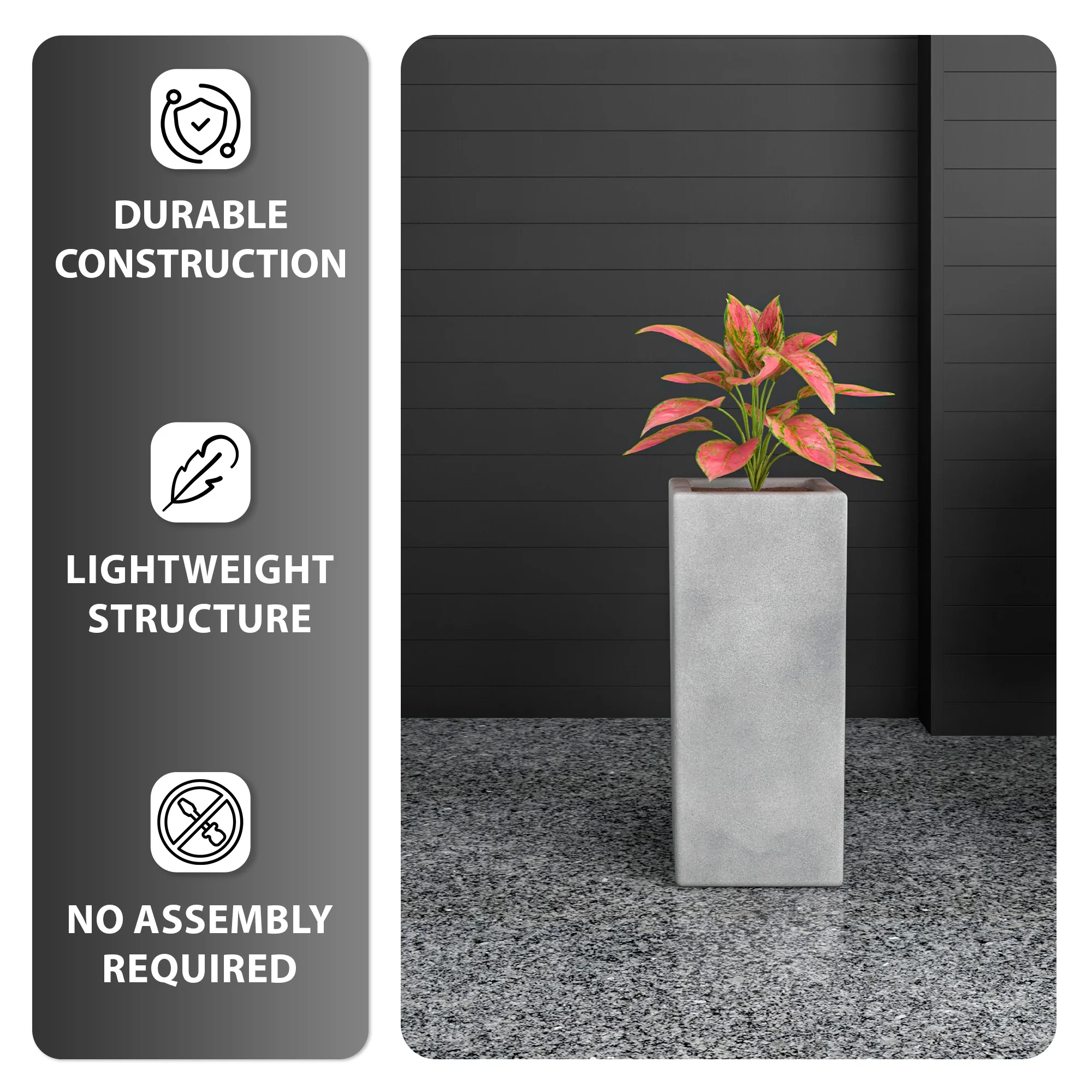 Terra Series Poly Stone Plant...n Aged Concrete 10.2" x 10.2" 23.6" High