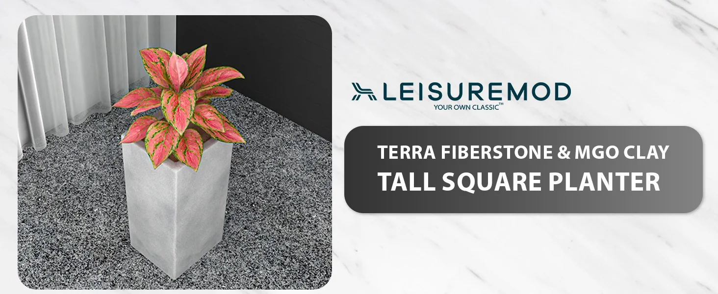 Terra Series Poly Stone Plant...n Aged Concrete 10.2" x 10.2" 23.6" High