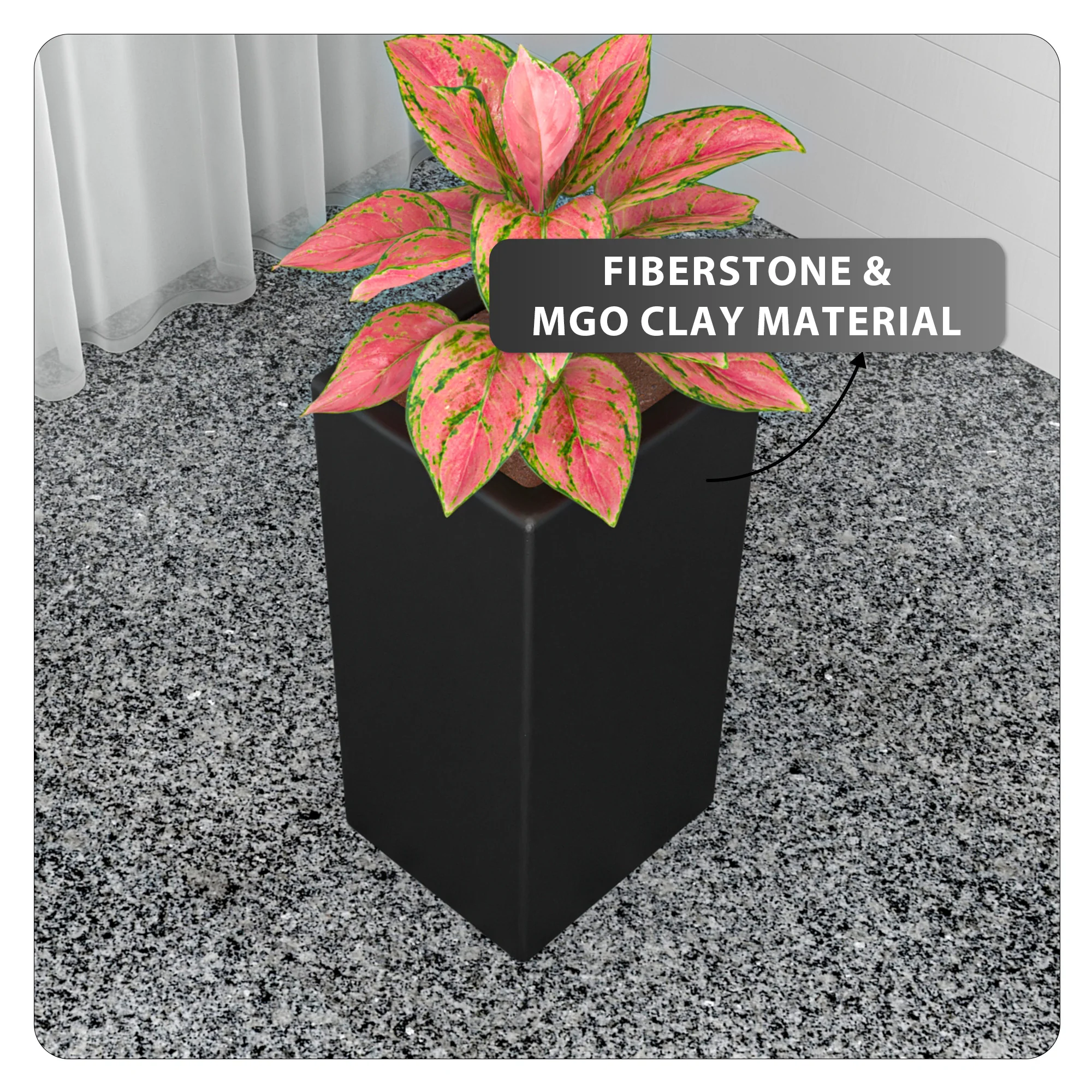 Terra Series Poly Stone Planter in Black 10.2" x 10.2" 23.6" High