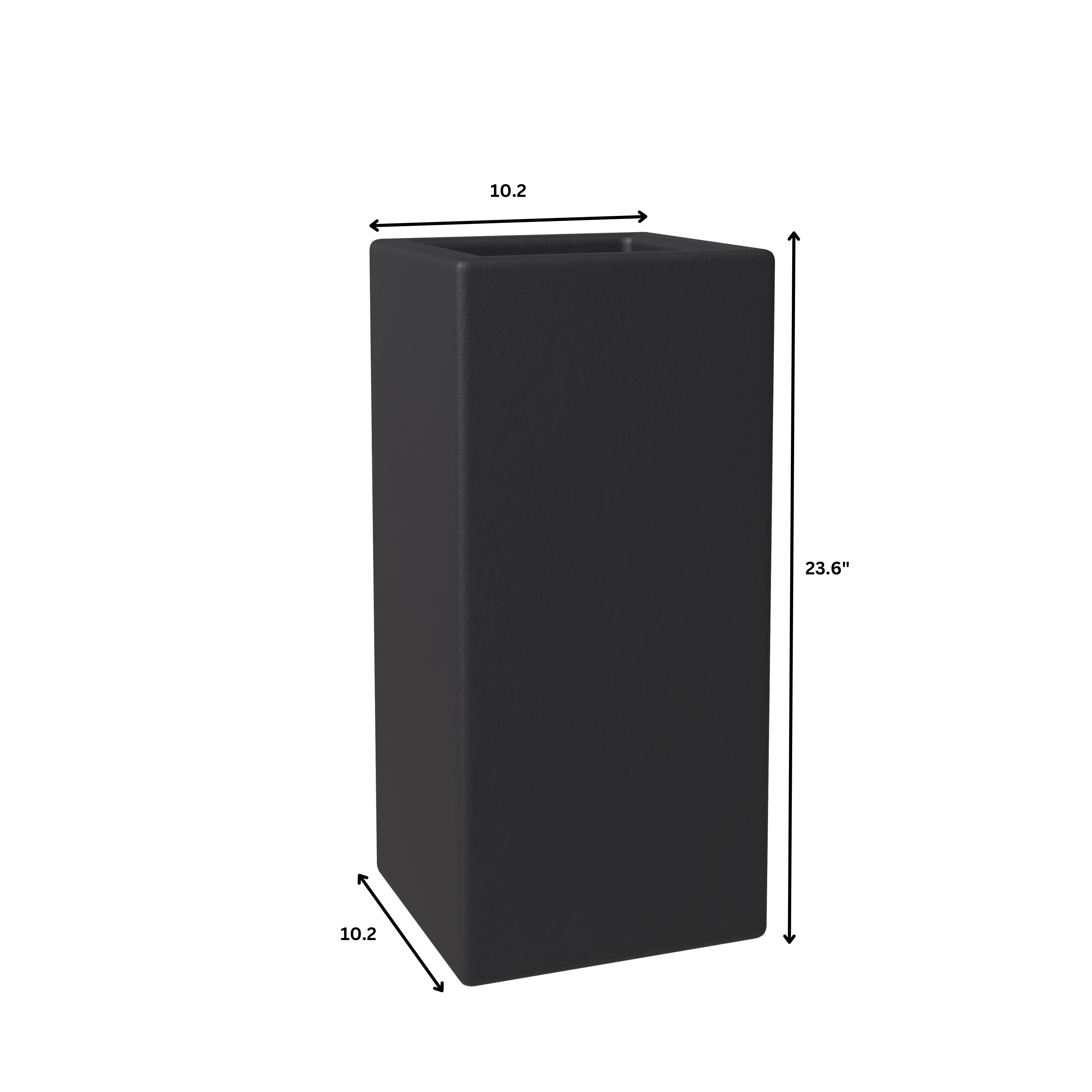 Terra Series Poly Stone Planter in Black 10.2" x 10.2" 23.6" High