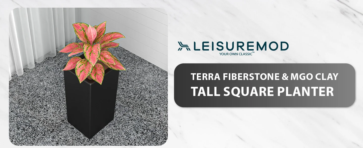 Terra Series Poly Stone Planter in Black 10.2" x 10.2" 23.6" High
