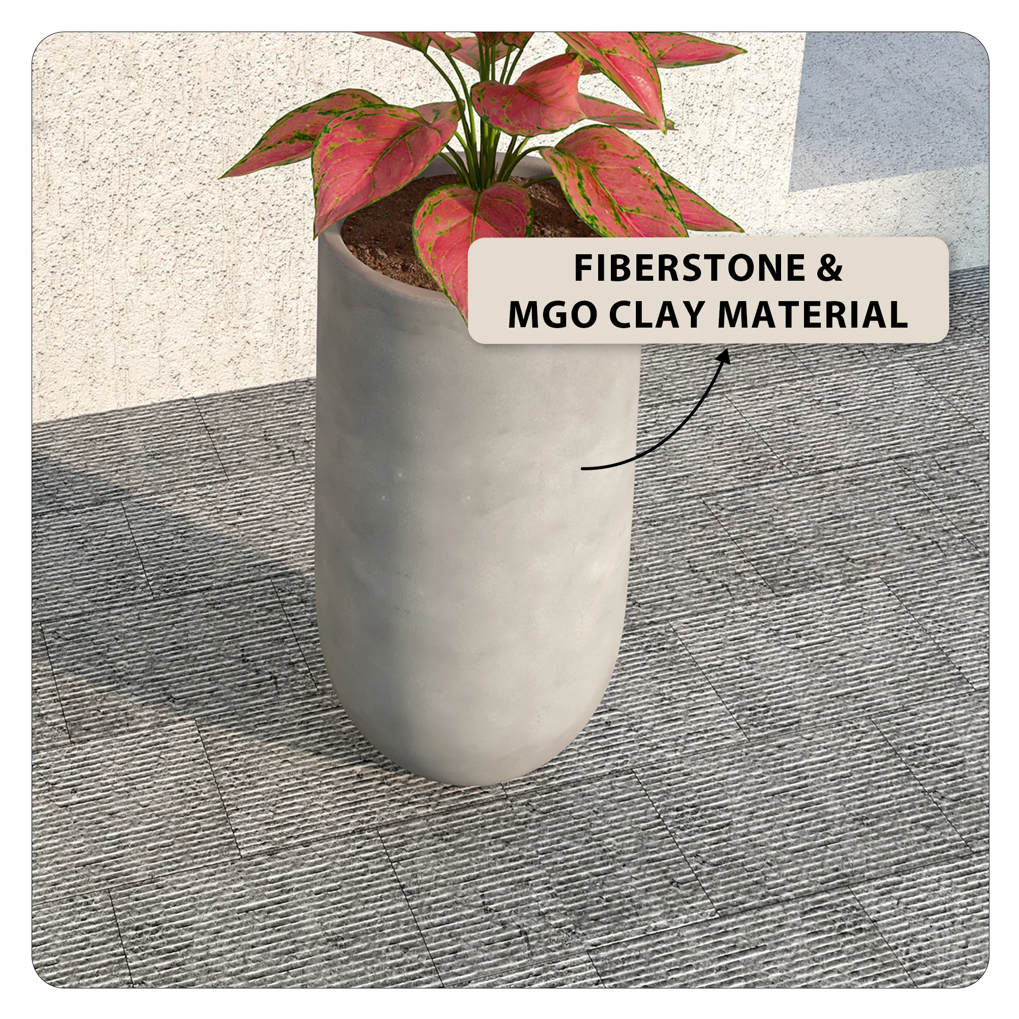Topiary Series Poly Stone Planter in Dark Grey 11.4 Dia, 23.6 High