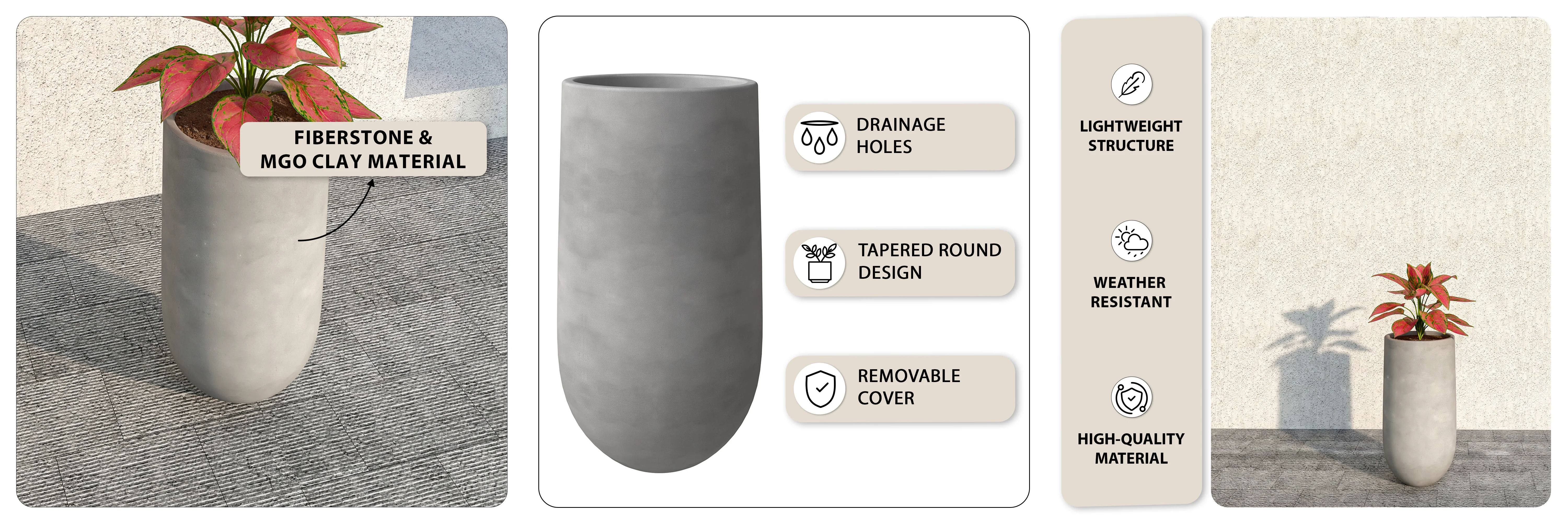 Topiary Series Poly Stone Planter in Dark Grey 11.4 Dia, 23.6 High