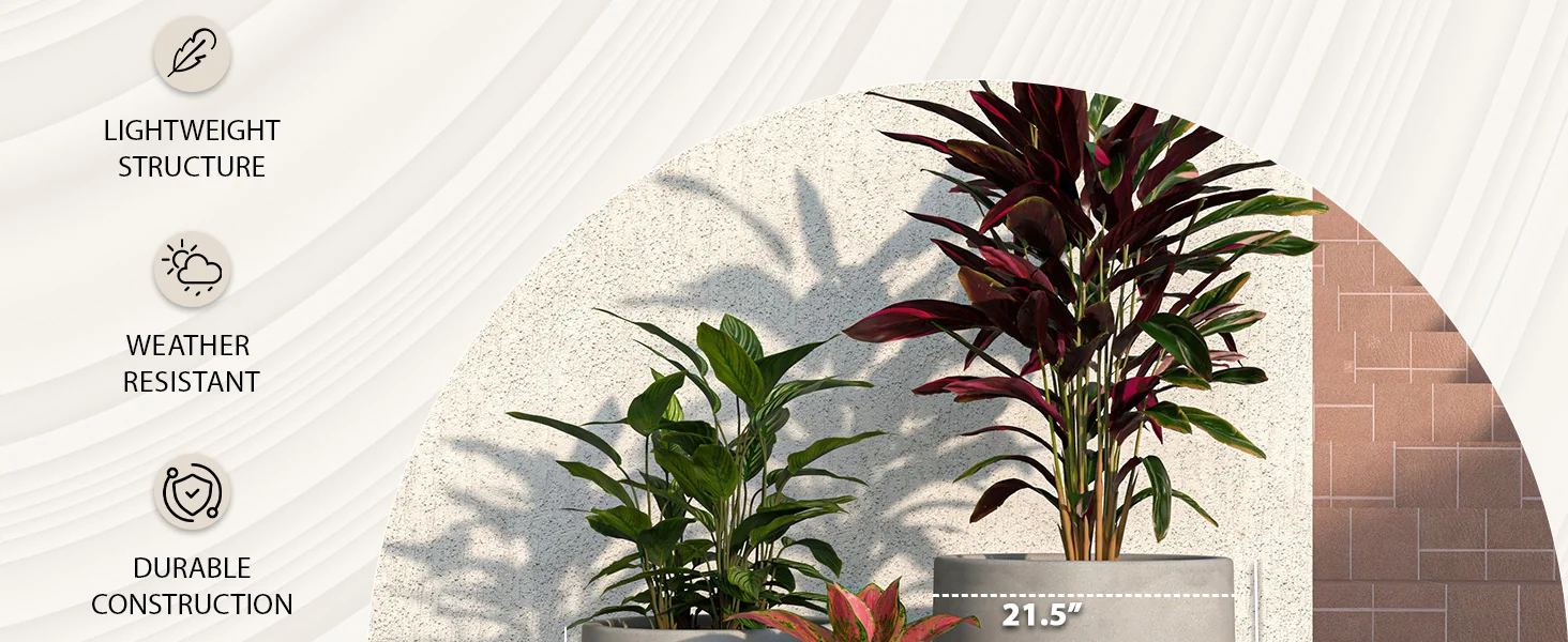 Topiary Series Poly Stone Planter in Dark Grey 11.4 Dia, 23.6 High