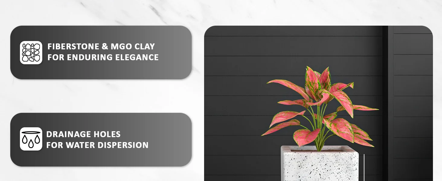 Terra Series Poly Stone Planter in Dotted White 10.2" x 10.2" 23.6" High