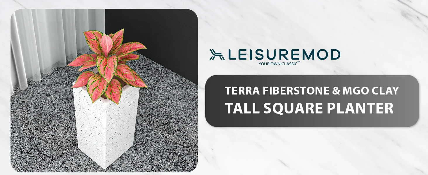 Terra Series Poly Stone Planter in Dotted White 10.2" x 10.2" 23.6" High