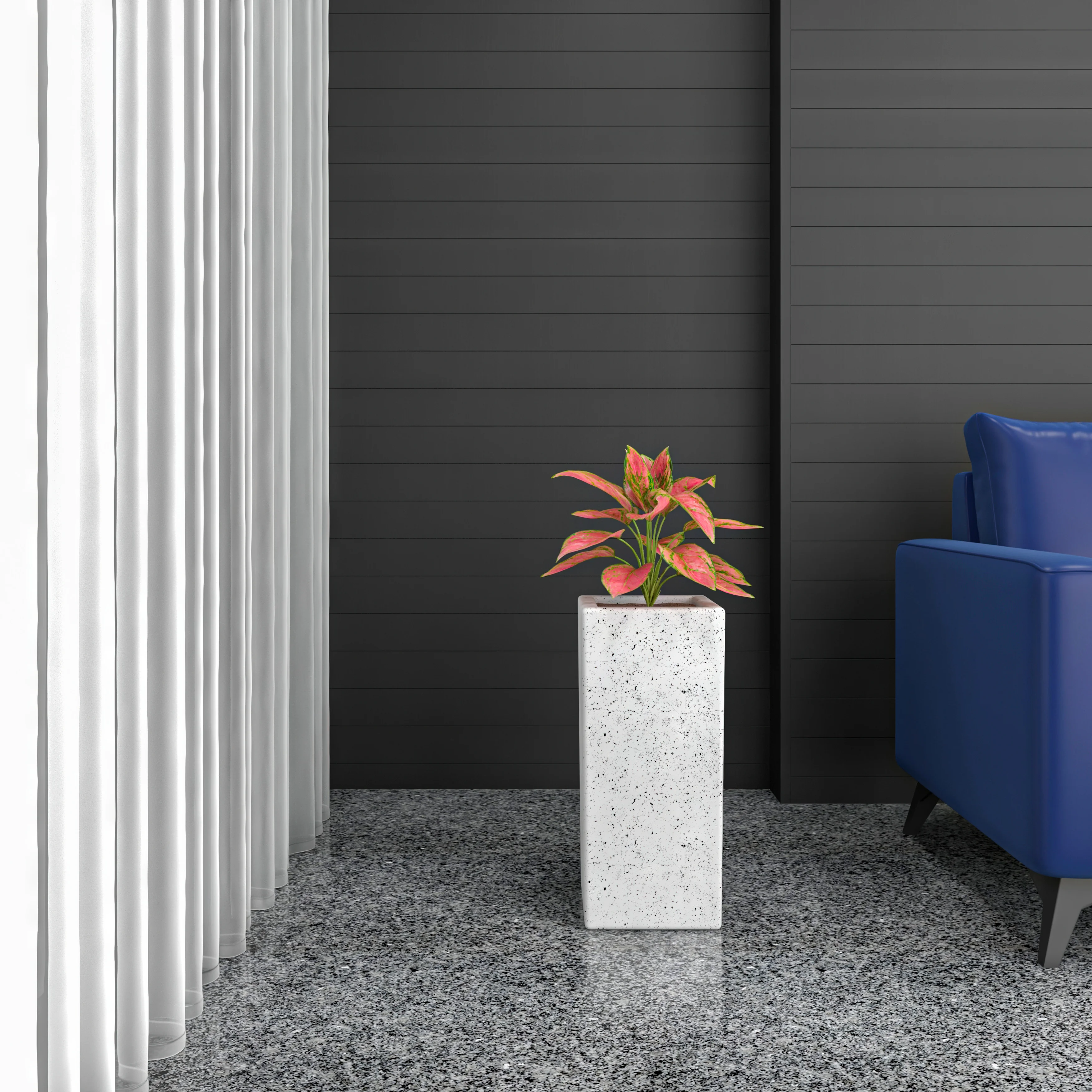 Terra Series Poly Stone Planter in Dotted White 10.2" x 10.2" 23.6" High