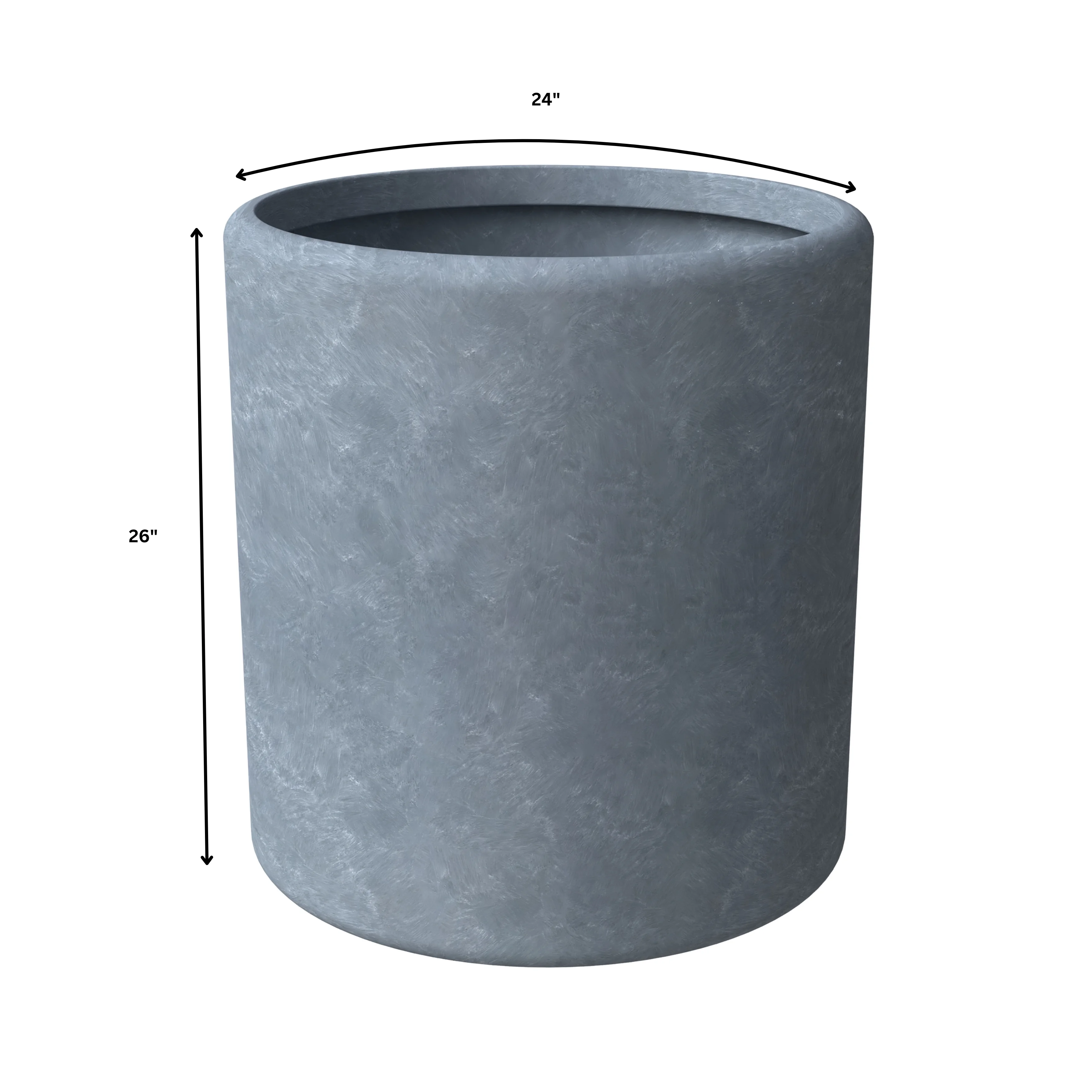 Tundra Series Poly Stone cylindrical Shape Planter in Aged Concrete 24" Dia, 26" High