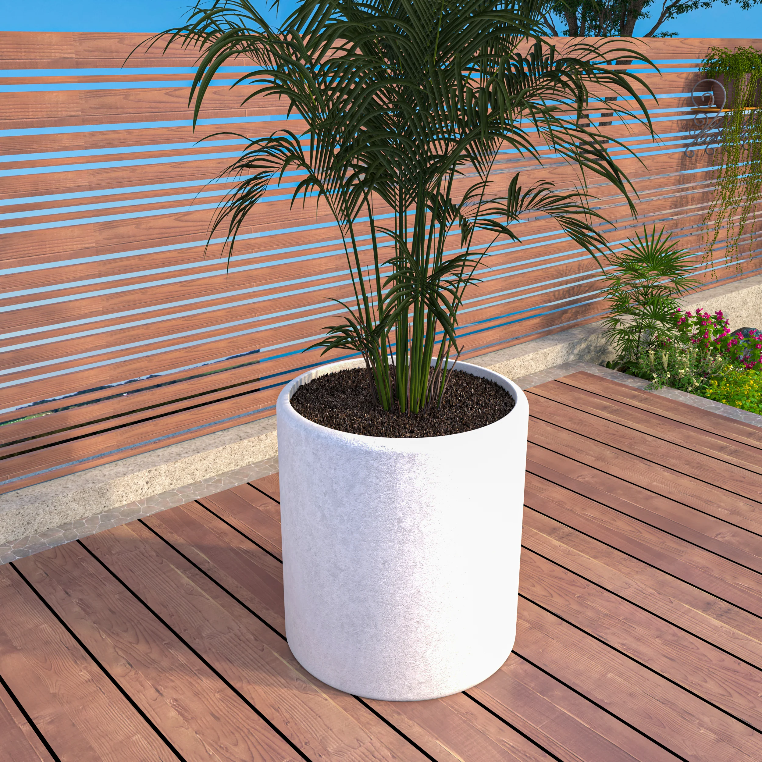 Tundra Series Poly Stone cylindrical Shape Planter in White 24" Dia, 26" High