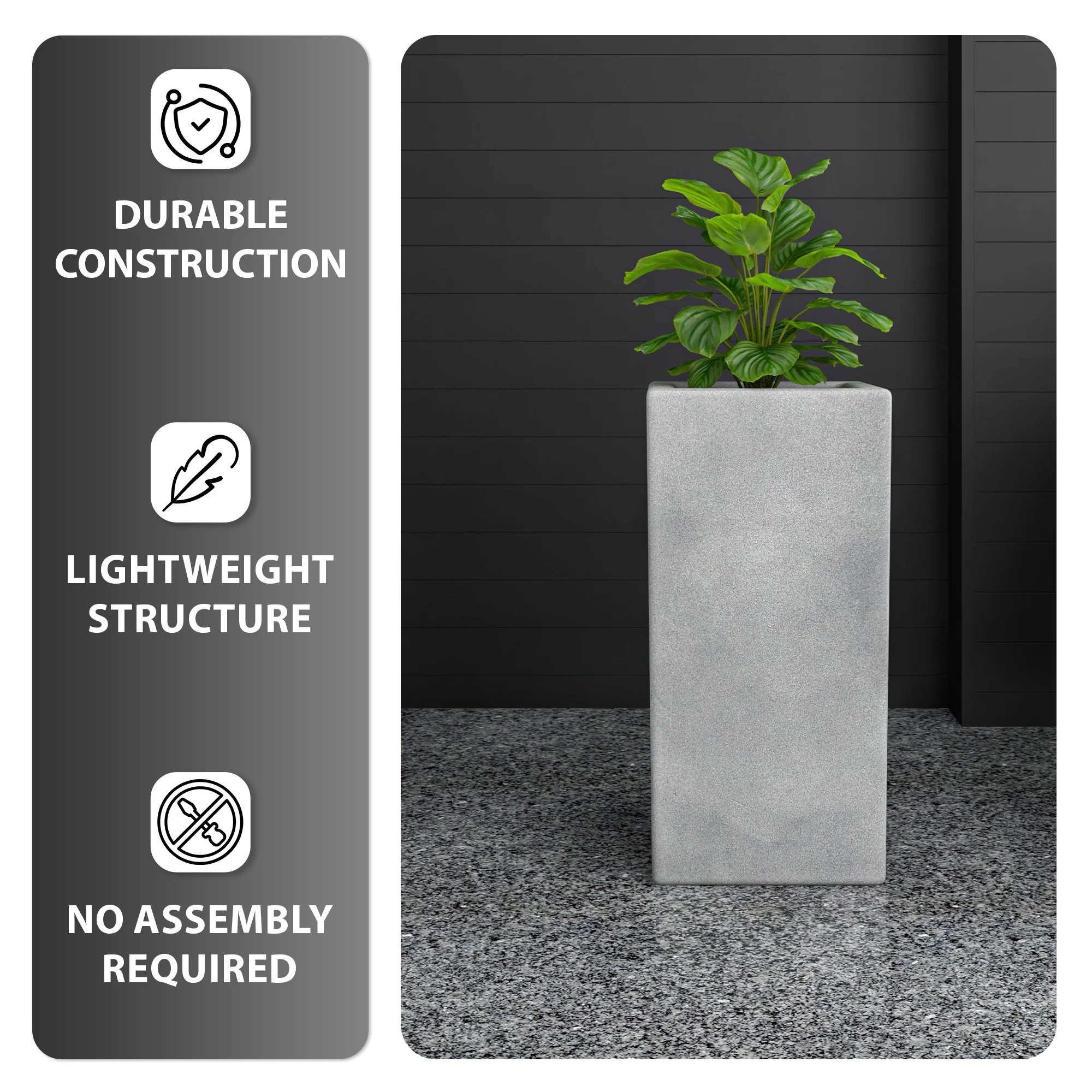 Terra Series Poly Stone Planter in Aged Concrete 13" x 13" 27.6" High