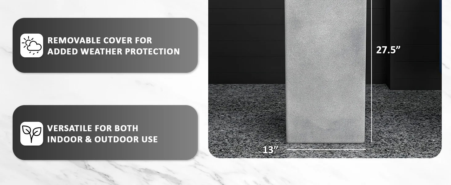 Terra Series Poly Stone Planter in Aged Concrete 13" x 13" 27.6" High