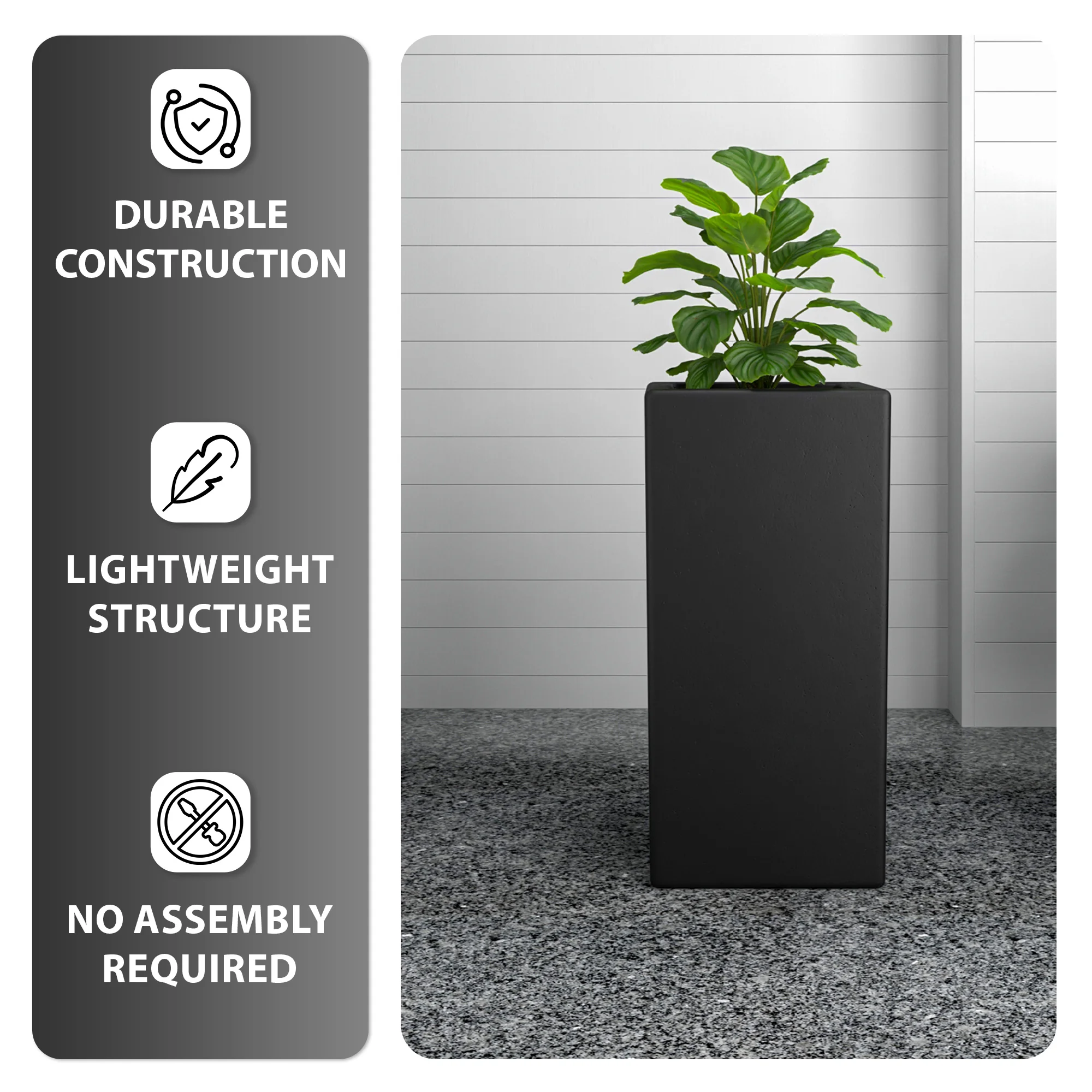 Terra Series Poly Stone Planter in Black 13" x 13" 27.6" High