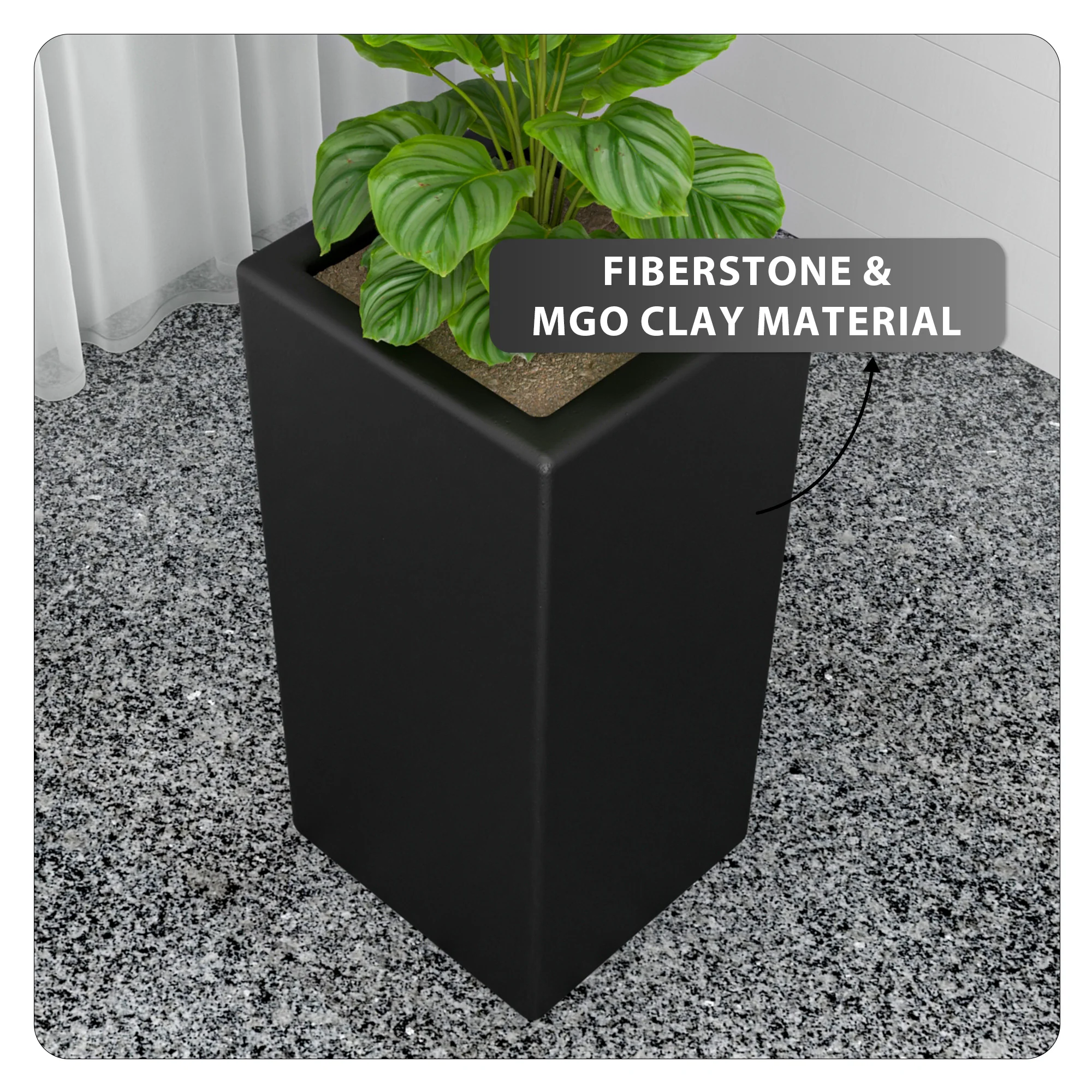 Terra Series Poly Stone Planter in Black 13" x 13" 27.6" High