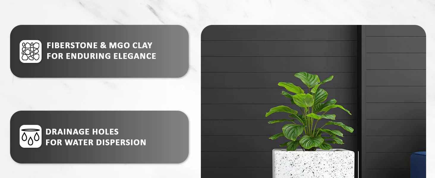 Terra Series Poly Stone Planter in Dotted White 13" x 13" 27.6" High