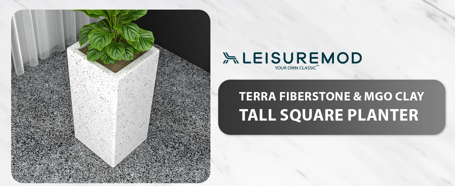 Terra Series Poly Stone Planter in Dotted White 13" x 13" 27.6" High