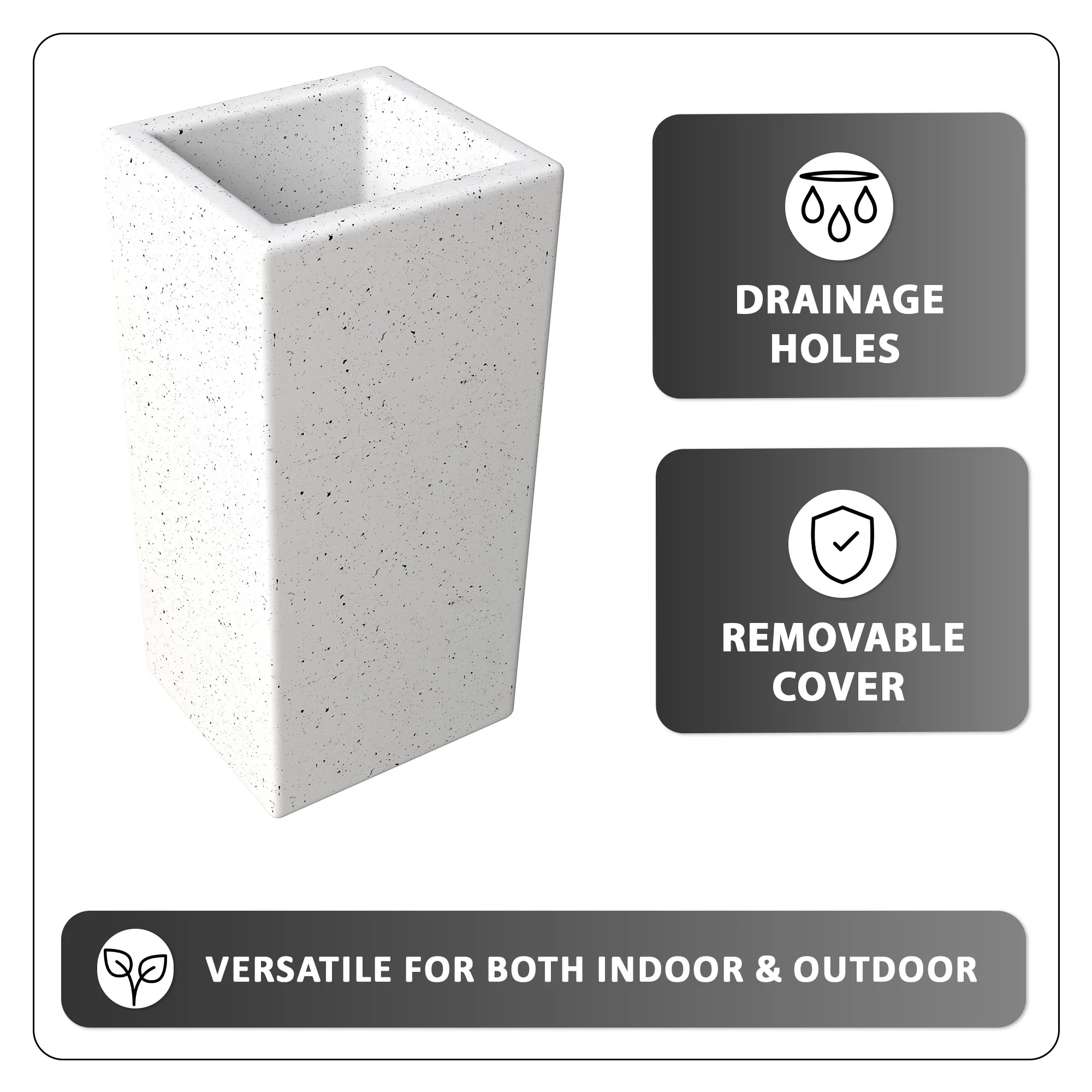 Terra Series Poly Stone Planter in Dotted White 13" x 13" 27.6" High